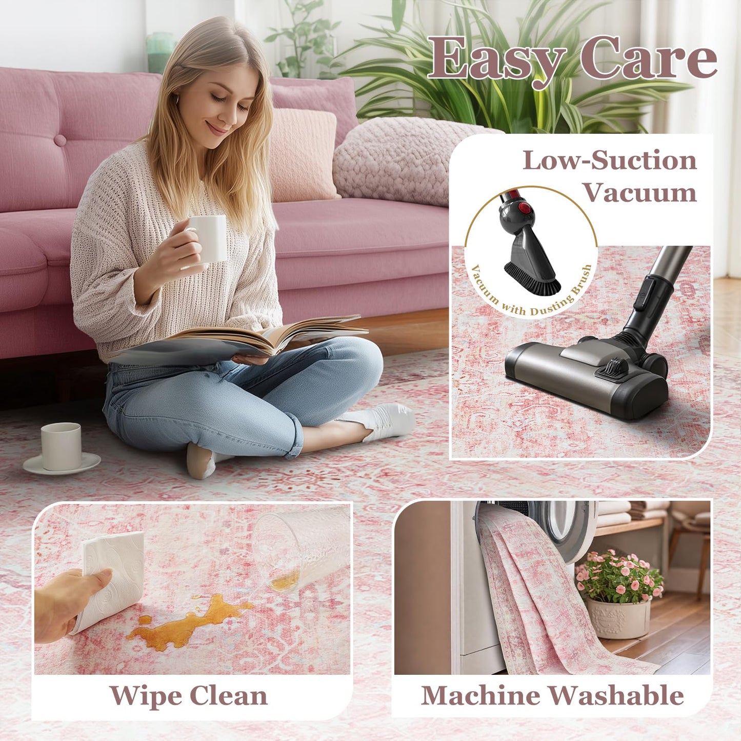 Jainmy Small Pink Rug 2x3, Aesthetic Area Rug for Girls Bedroom Bedside Vanity, Cute Rug for Nursery Kids Room Dorm Washable Non Slip, Low Pile Thin Indoor Door Mats for Entryway Entrance Kitchen