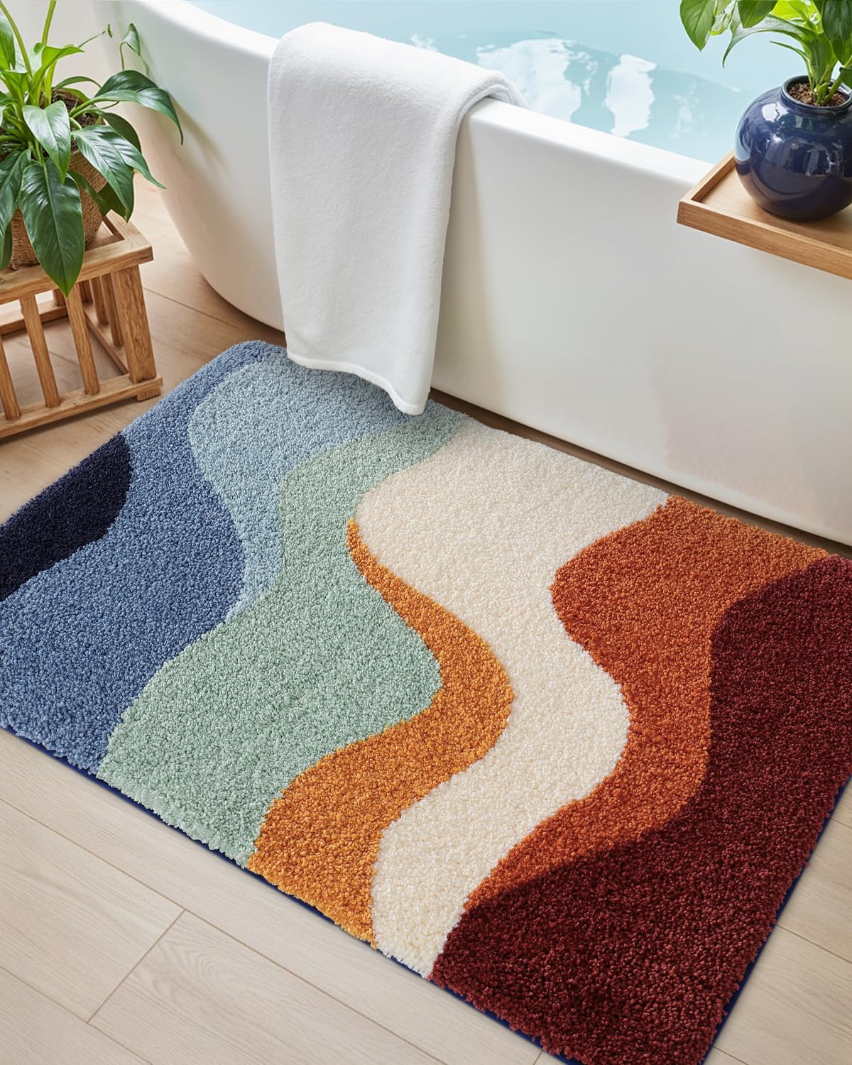 DEXI Bathroom Rug Washable, 24x36 Non Slip Bath Mat Absorbent, Soft Plush Microfiber Bathmat Quick Dry for Shower Floor, Colorful