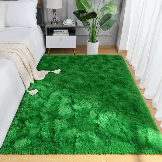 AROGAN Luxury Soft Shaggy Carpet, 3x5 Feet Green Fluffy Bedroom Rug for Living Room, Kids Girls Playroom Teen Room Nursery Decor