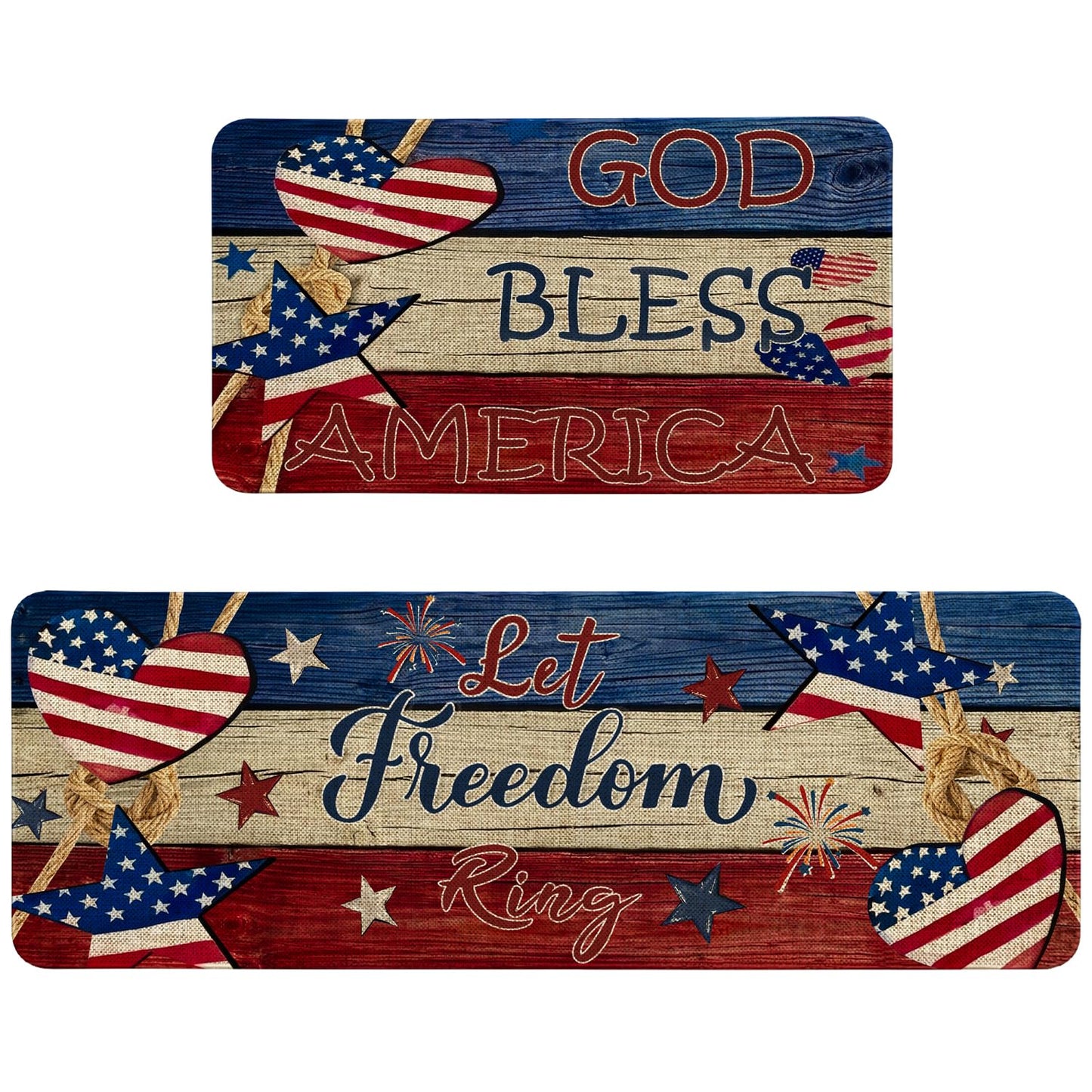 Nmxomug 4th of July Kitchen Rugs Set, Independence Day Kitchen Mats for Floor, 250th Anniversary Kitchen Decor, Holiday Decorations for Home, 17x30 Inch Door Mat + 17x47 Inch Runner Rug