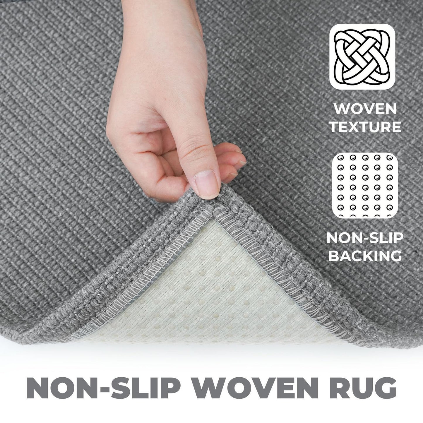 Lansny Washable Runner Rug 2x6 Runners for Hallway Braided Cotton Entryway Runner with Non Slip Backing Indoor Carpet Runners for Kitchen Bedroom, Grey