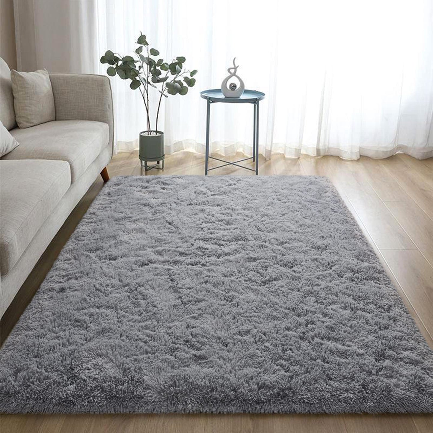 DweIke Fluffy Grey Rugs for Bedroom Living Room, 3x5 Feet Soft Plush Shaggy Light Gray Girls Boys Kids Rug, Non-Slip and Machine Washable Carpet for Dorm Nursery Classroom Decor