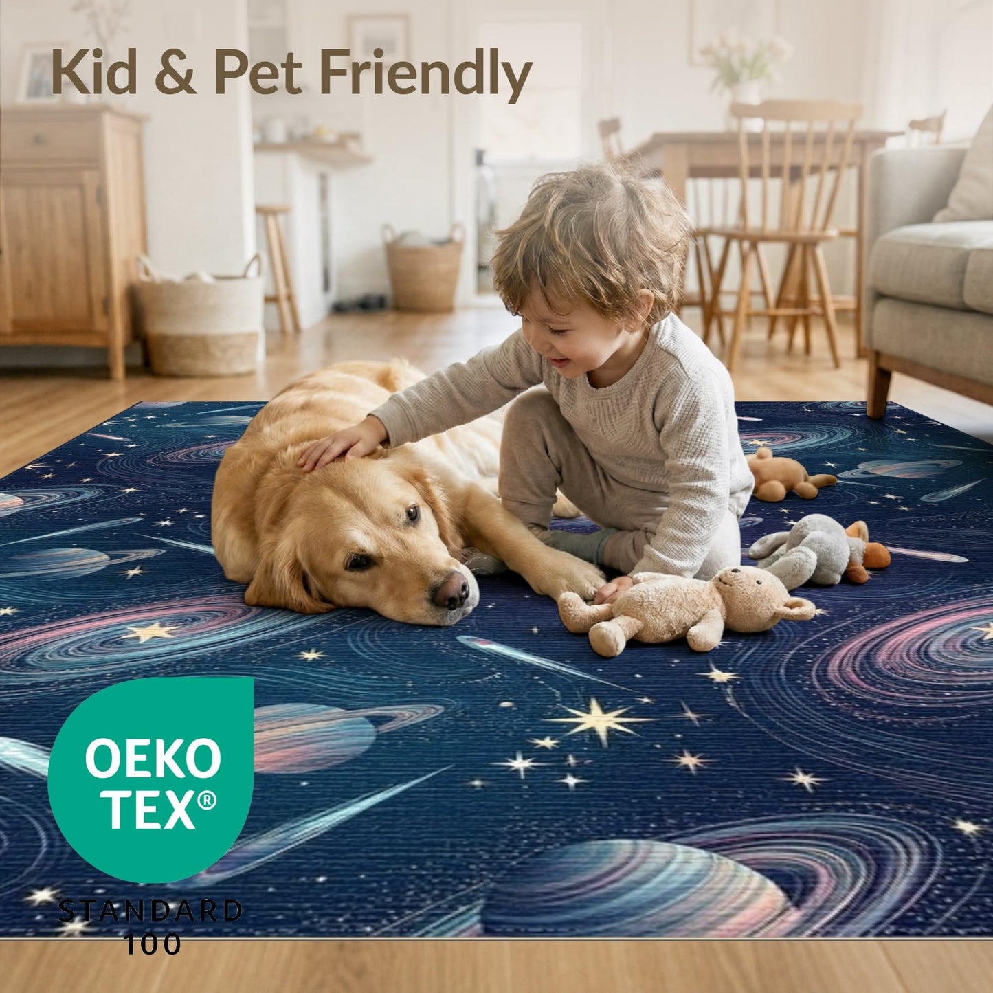 ODIKA 5'x7' Themed Midnight Displaying Bodies Cosmic Artwork Starry Washable Area Rug Non-Slip Low Profile for Guest Room, Lounge, Apartment