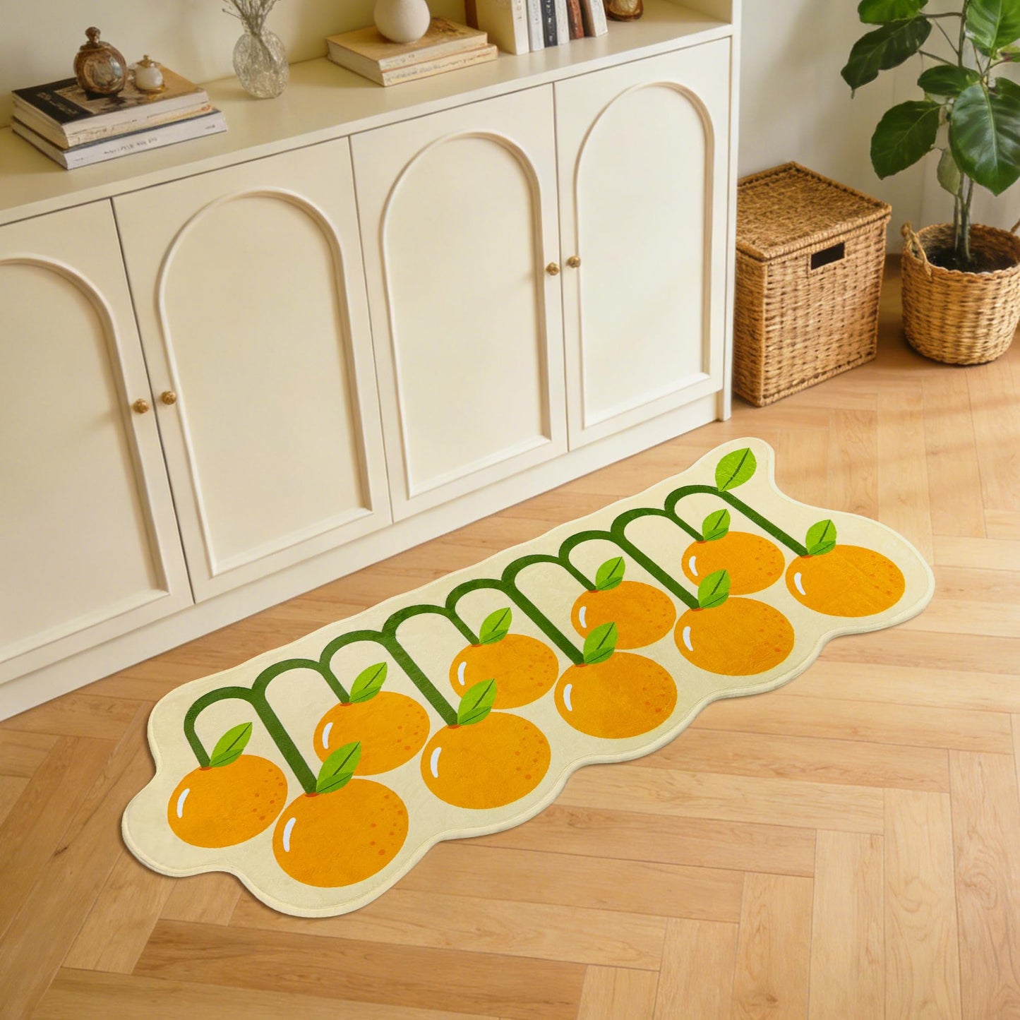 XSYarn Irregular Runner Rug, Soft Low-Pile Non Slip Backing Washable Kitchen Laundry Mat Cute Fruit Shape Aesthetic Accent Rug Home Decor for Bedroom Living Room Entryway, 20"x48", Orange
