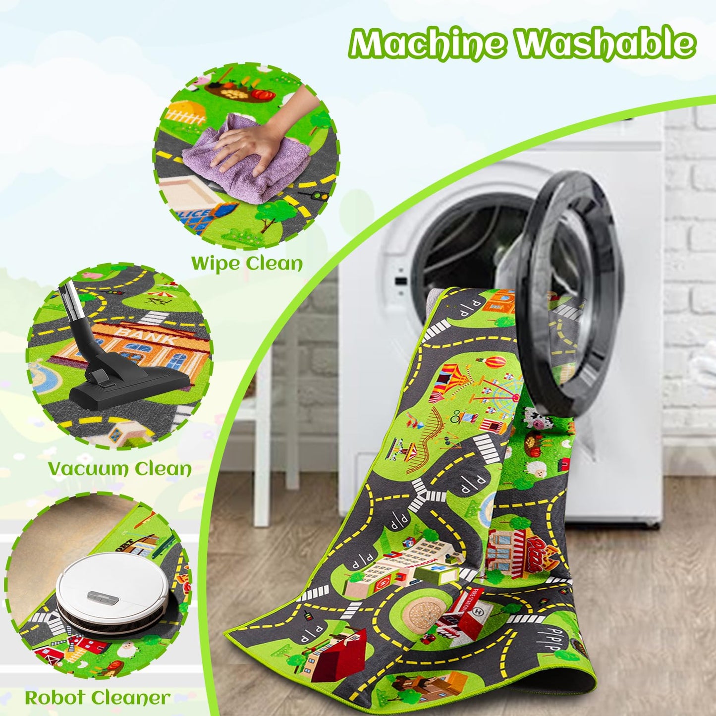 Kids Car Rug Play Mat, Non Slip City Road Carpet for Kids Toy Cars, Car Track Rug Play Mats for Floor, Educational Vehicle Rugs for Playroom Bedroom Kids Room, Machine Washable (60"X36", A)