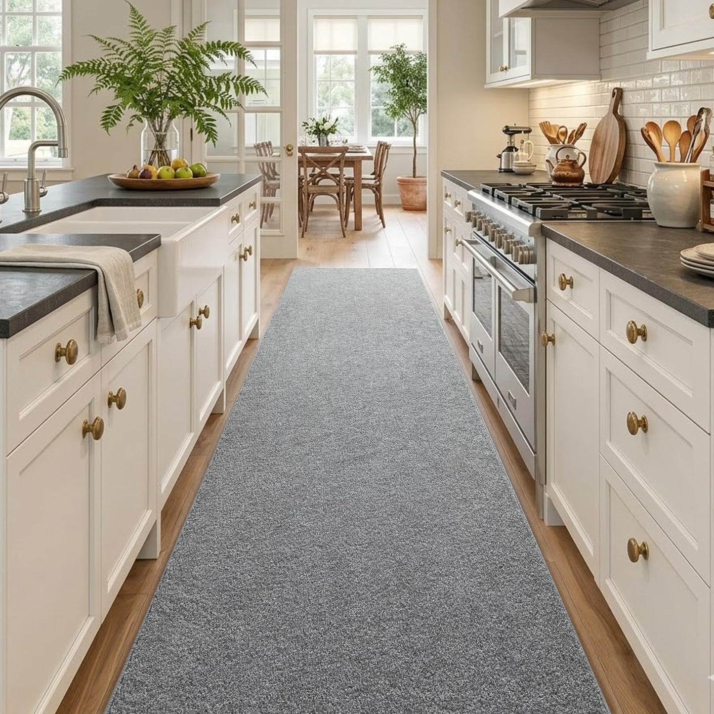 2x10 Washable Runner Rug for Hallway Kitchen Bedroom, Low-Pile Non-Slip Thin Area Rug for Entryway Bathroom, Indoor Carpet for Bedside Laundry Living Room Home Decor (Grey)