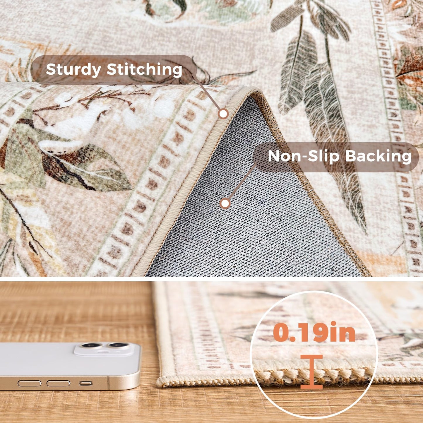 jinchan Round Rug 8ft Beige Jungle Animals Print Living Room, Machine Washable 8' Circle Modern Soft Non-Slip Forest Plant Kids Room Throw Area Rug, Low Pile Carpet for Dining Room Bedroom Playroom
