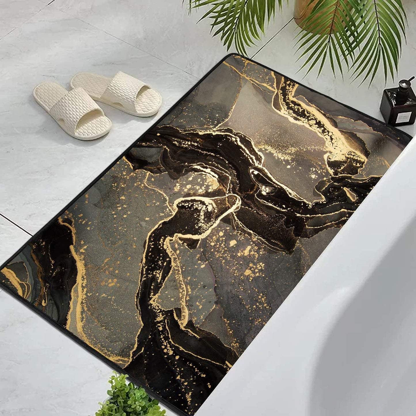 Modern Abstract Small Area Rug - 2x3 Door Mat Small Entryway Rug Luxury Modern Abstract Marble Texture Bath Mat, Non-Slip Washable Low-Pile Carpet for Bathroom Kitchen Laundry Room Decor (Brown)