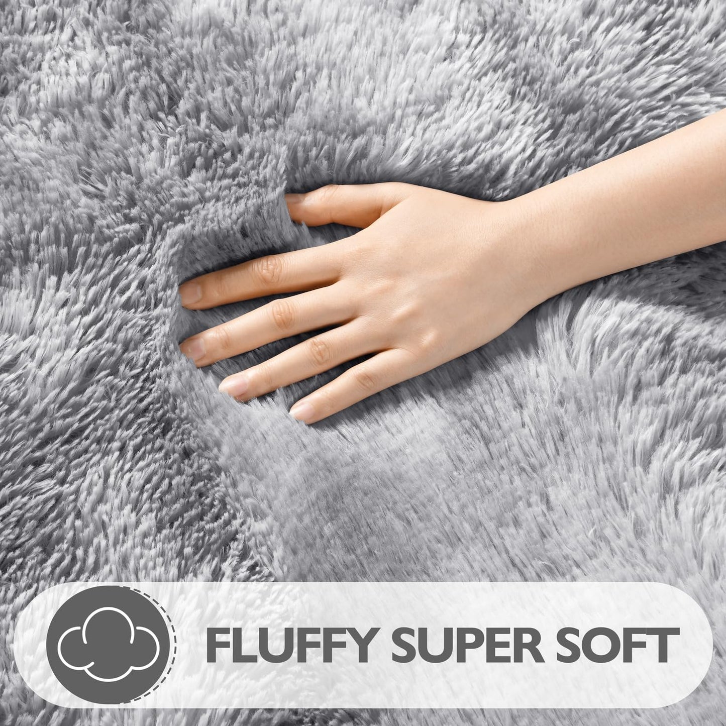 EVOIONOS Area Rug for Living Room Bedroom, Washable 6x9 Fluffy Shag Large Rug, Soft Plush Non Slip Carpet for Indoor Floor Bedside Nursery Kids Room, Dorm, Home Decor Aesthetic, ‌Tie-Dye Light Grey