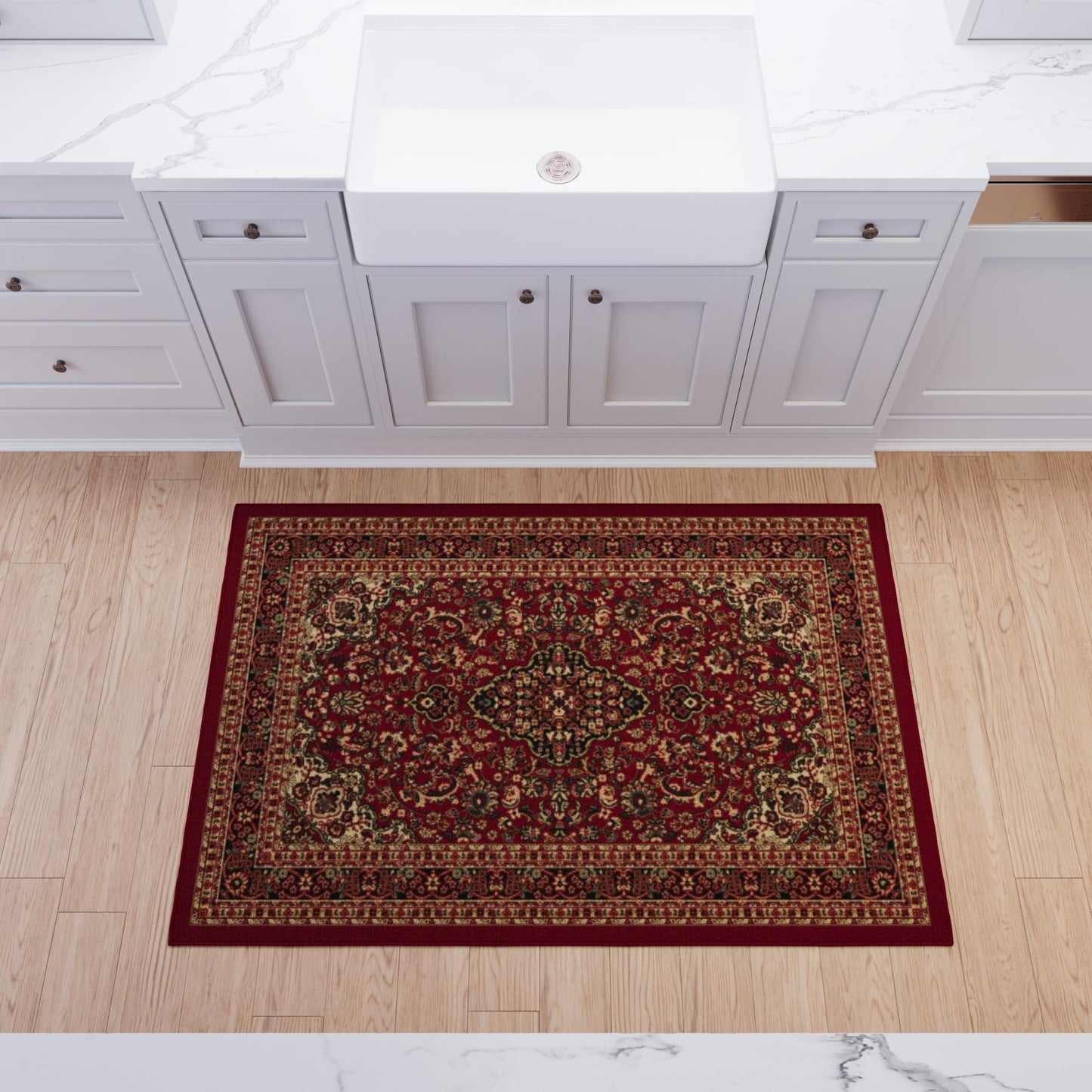 Ottomanson 3'3" x 4'7" Rugs for Living Room Oriental Area Rug for Bedroom - Non Slip Durable Large Floor Carpet for High Traffic Areas - Indoor Rug for Dining Room Kitchen Kids Playroom, Red