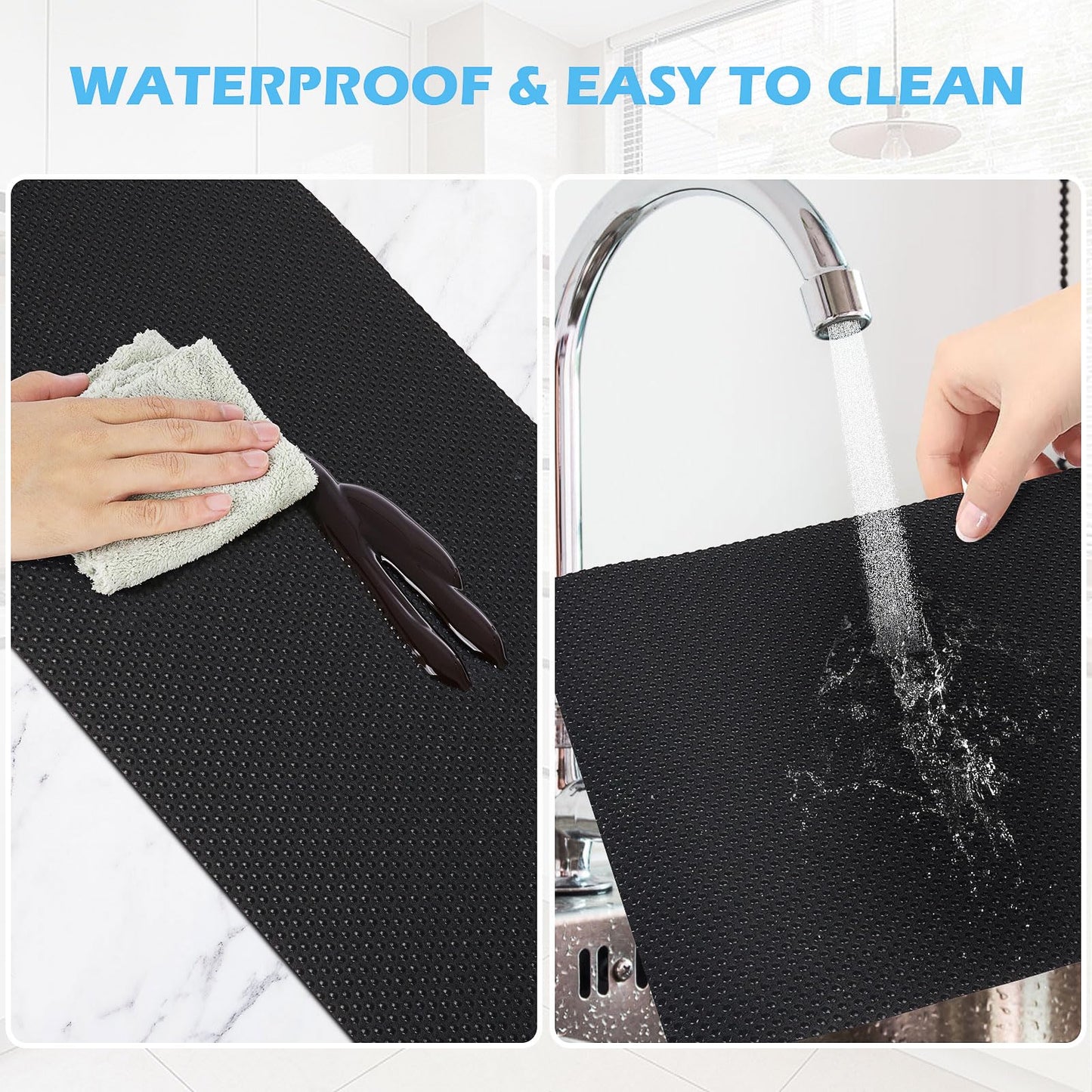 MooiFun Drawer Liners, Waterproof Shelf Liner, Anti-Slip Non-Adhesive BPA Free Kitchen Cupboard Cabinet Liner Refridge Fridge Mats Sink Protector Strong Durable for Home (Black/11.8in x 10Ft)