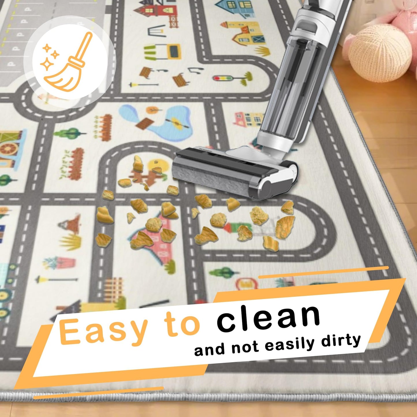 5x7ft Kids Town Road Play Rug - Non-Slip Faux Wool Carpet with Interactive City Map Design, Educational Toy Vehicle Mat for Kids, Bedroom Playroom Nursery Gift.