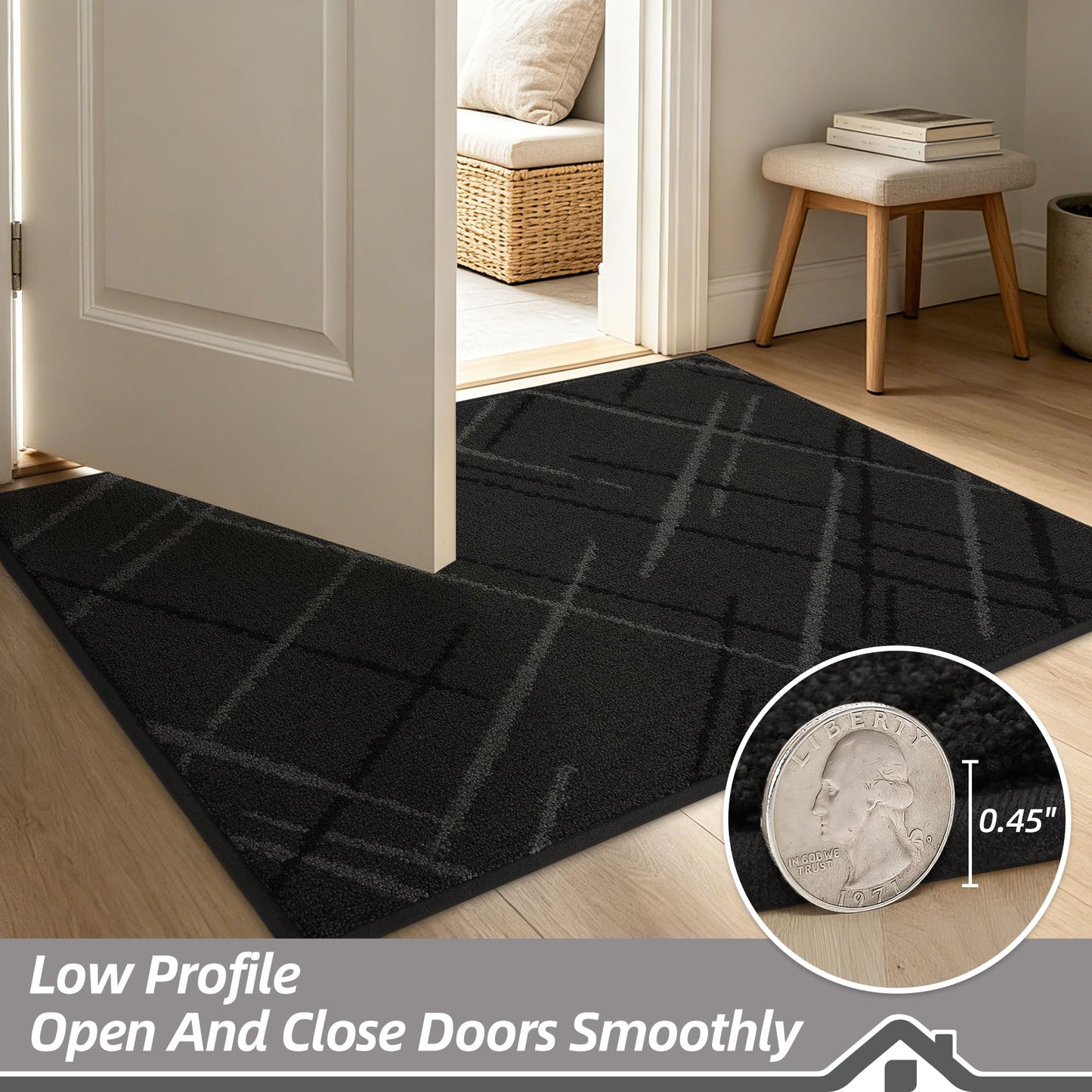 BEQHAUSE Door Mat 20" x 32", Non Slip Entryway Rugs Washable, Dirt Trapper Front Door Mat,Low Profile Absorbent Floor Mats for Front Back Door and Entryway, Dark Grey