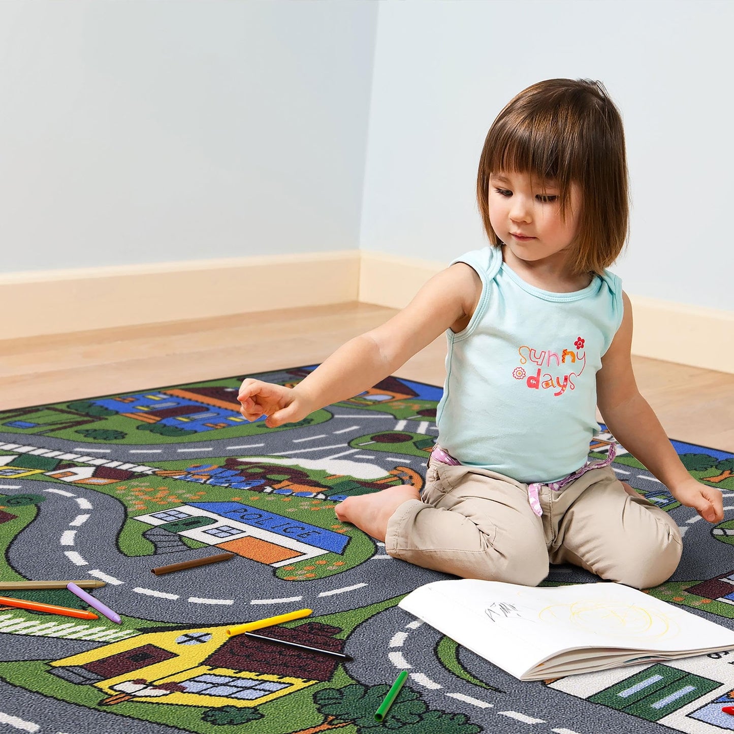 Ottomanson 3'3" x 4'7" Kids Road Map Rug - Interactive City Traffic Play Mat for Toy Cars - Perfect for Playroom, Bedroom, Daycare & Classroom - Durable & Non-Slip for High-Traffic Areas, Multicolor