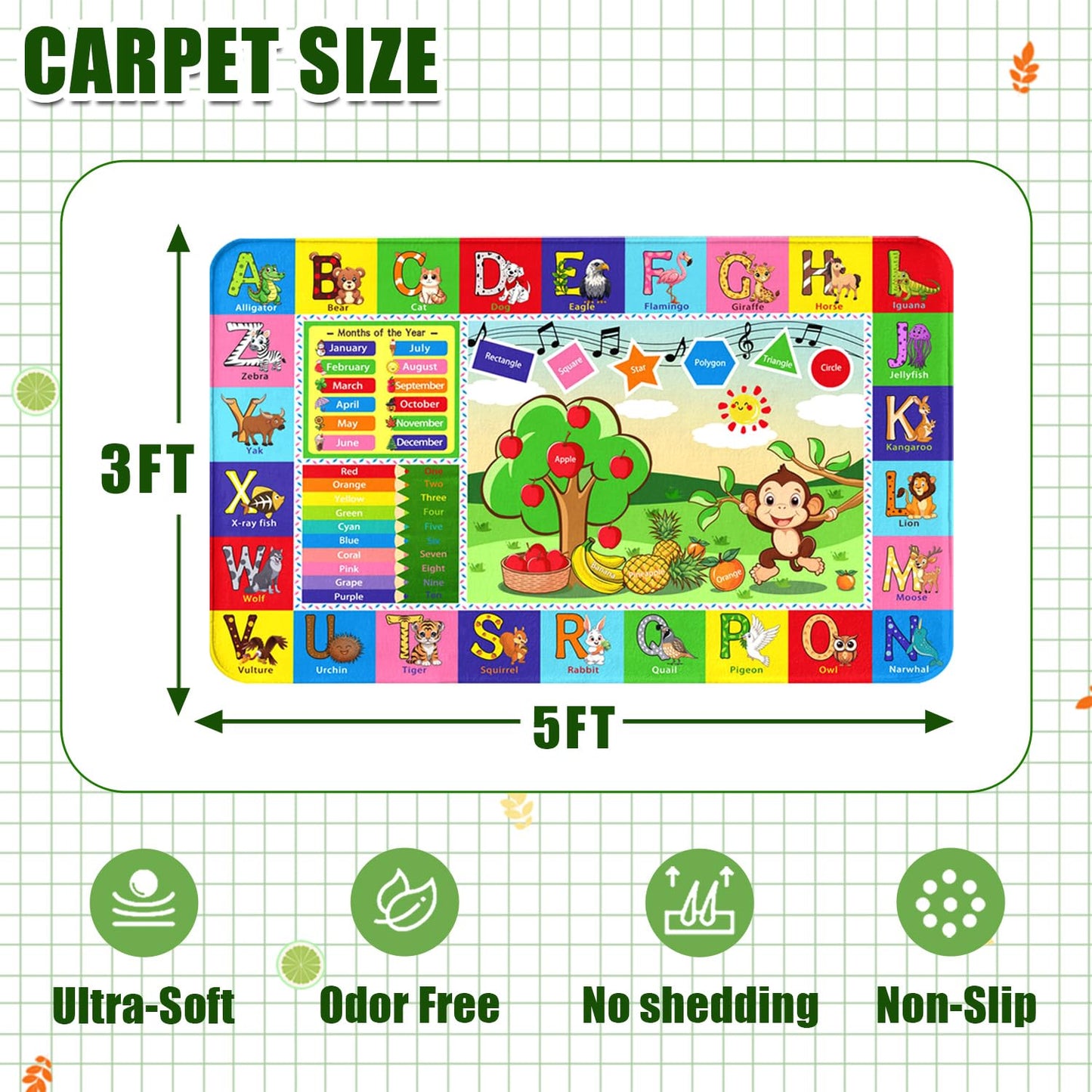 ABC Carpet, Kids Carpet 3x5 FT, Fun Area Rug for Kids Bedroom, ABC Alphabet Classroom Floor Mat, Kids Educational Rug for Room, Living Room, Nursery Room, Toddler Classroom Decor