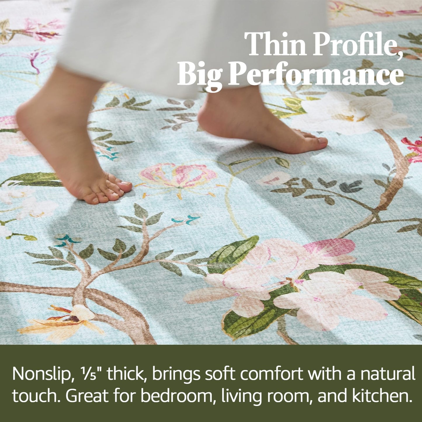 jinchan Floraison Floral Runner Rug 2x5 Machine Washable Kitchen Runner Non Slip Soft Low Pile Hallway Rug Boho Stain Resistant Carpet for Laundry Living Room Bedroom Blue/Pink