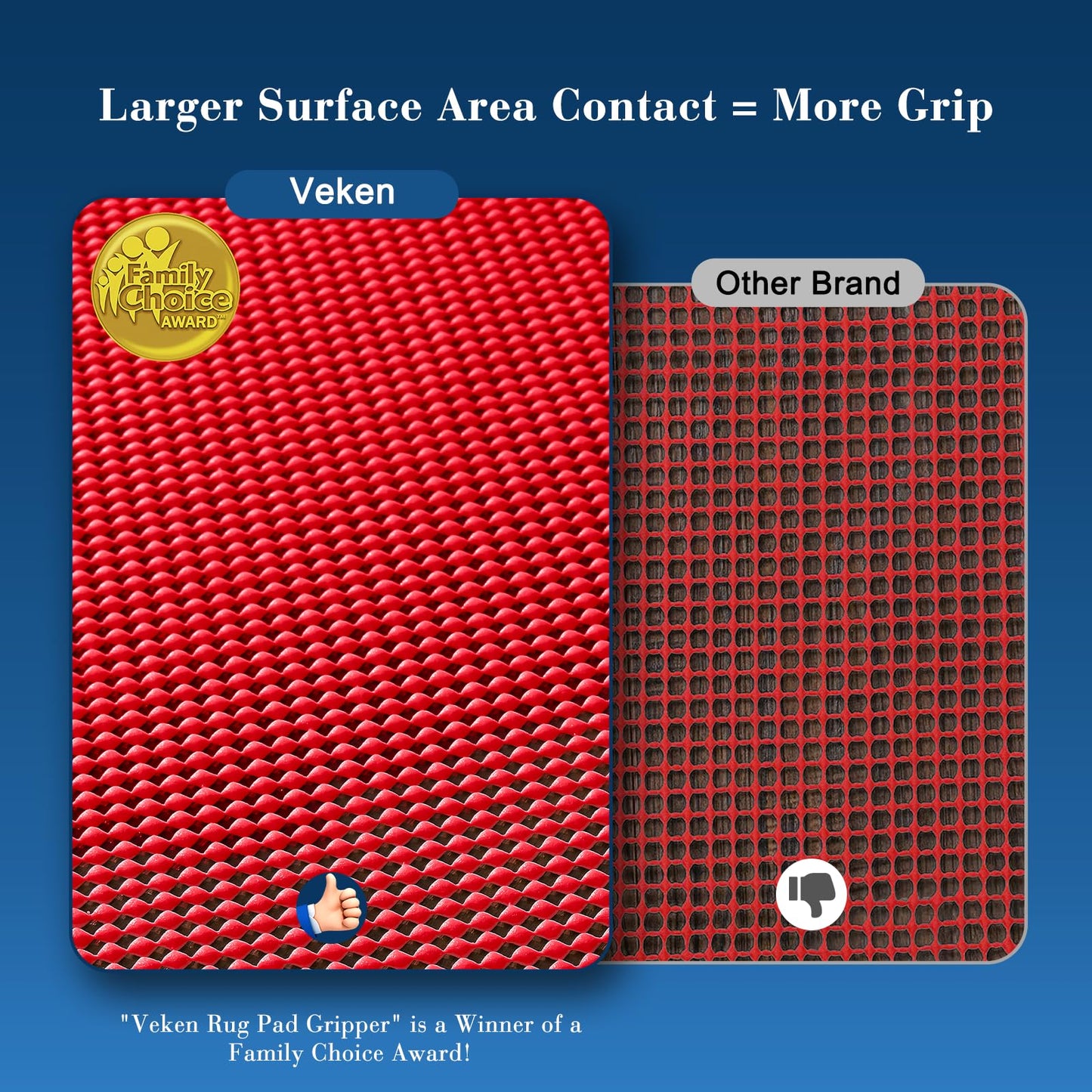 Veken 5x7 Ft Rug Pad Gripper for Hardwood Floors, Non Slip Red Rug Pads for Area Rugs, Thick Rug Grippers for Tile Floors, Under Carpet Anti Skid Mat, Keep Your Rugs Safe and in Place