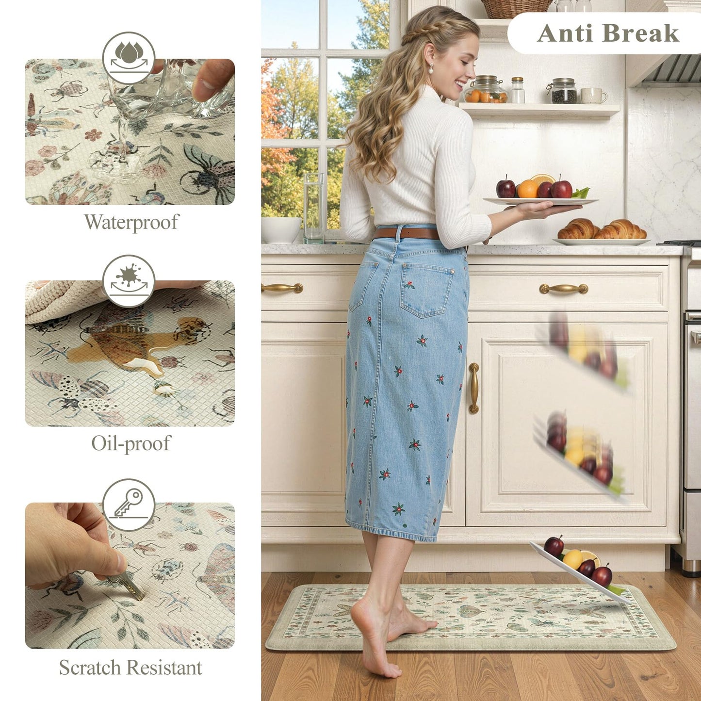 LEEVAN Anti Fatigue Mats for Kitchen Floor Non-Slip, Cushioned Kitchen Mats for Floor 2 Piece, Tan Memory Foam Kitchen Mat Set, Waterproof Ergonomic Standing Mat for Bar, Office,Desk, Laundry
