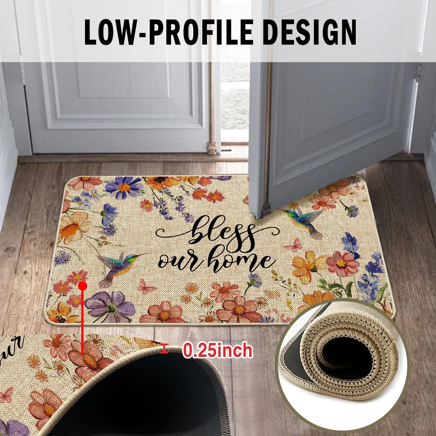 Wylumen Flower Spring Kitchen Mats for Floor Set of 2, Wildflower Summer Floor Mats, Non Slip Rubber Backing Kitchen Floor Mat and Rug Set for Kitchen Sink, Office, Laundry