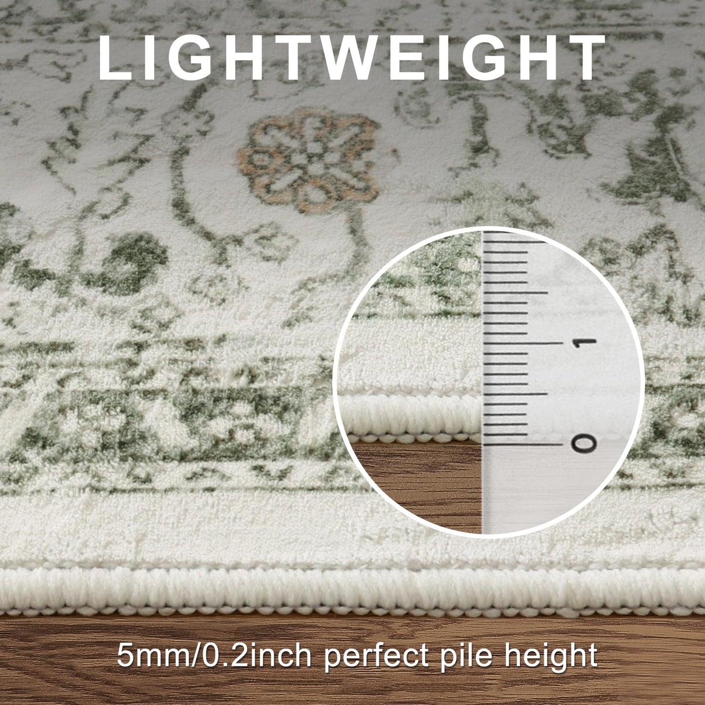 LIVEBOX Washable Runner 2x6 - Vintage Tribal Kitchen Rug, Long Entryway, Low-Pile for Bedroom, Non-Skid Soft Carpet Throw for Bathroom Laundry Room Hallway Sage