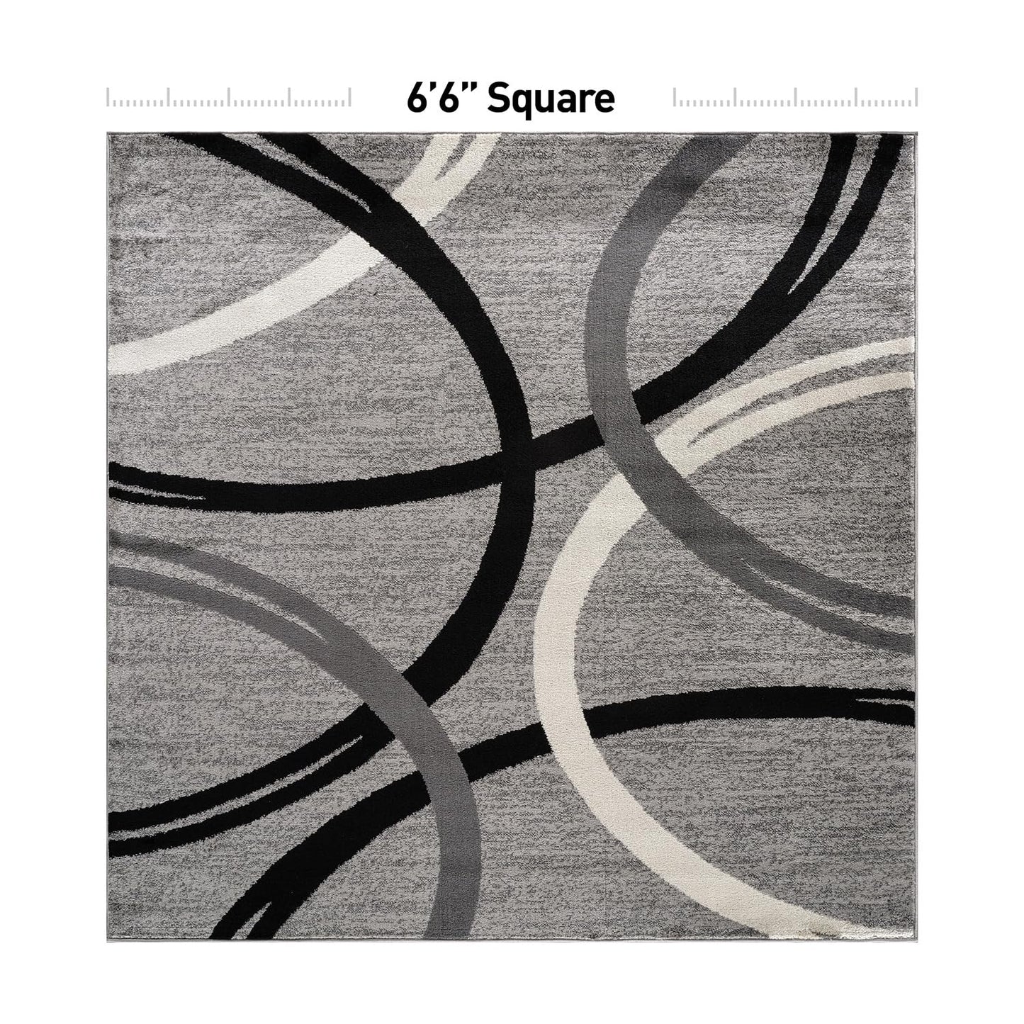 Rugshop Wavy Circles Design Square Rug, Non-Shedding Carpet for Living Room, Bedroom, or Dining Room, Gray, 6'6" x 6'6"