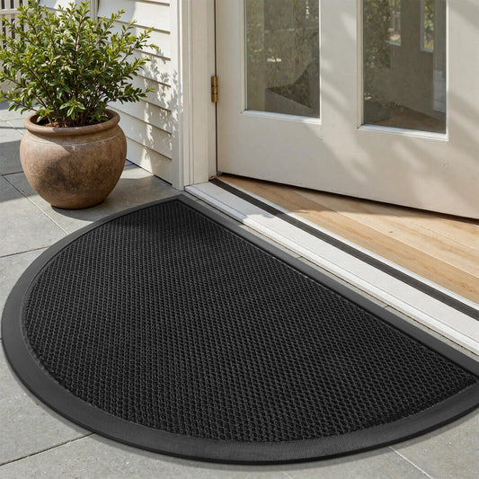 tchdio Front Door Mat Outside Entrance, Semicircular Dirt Trapper Doormat-Welcome Mat Durable, Heavy Duty Entry Mat Non Slip Rubber Mats for Outside Stain Resist Door Mats for Entryway Black 17"x29"