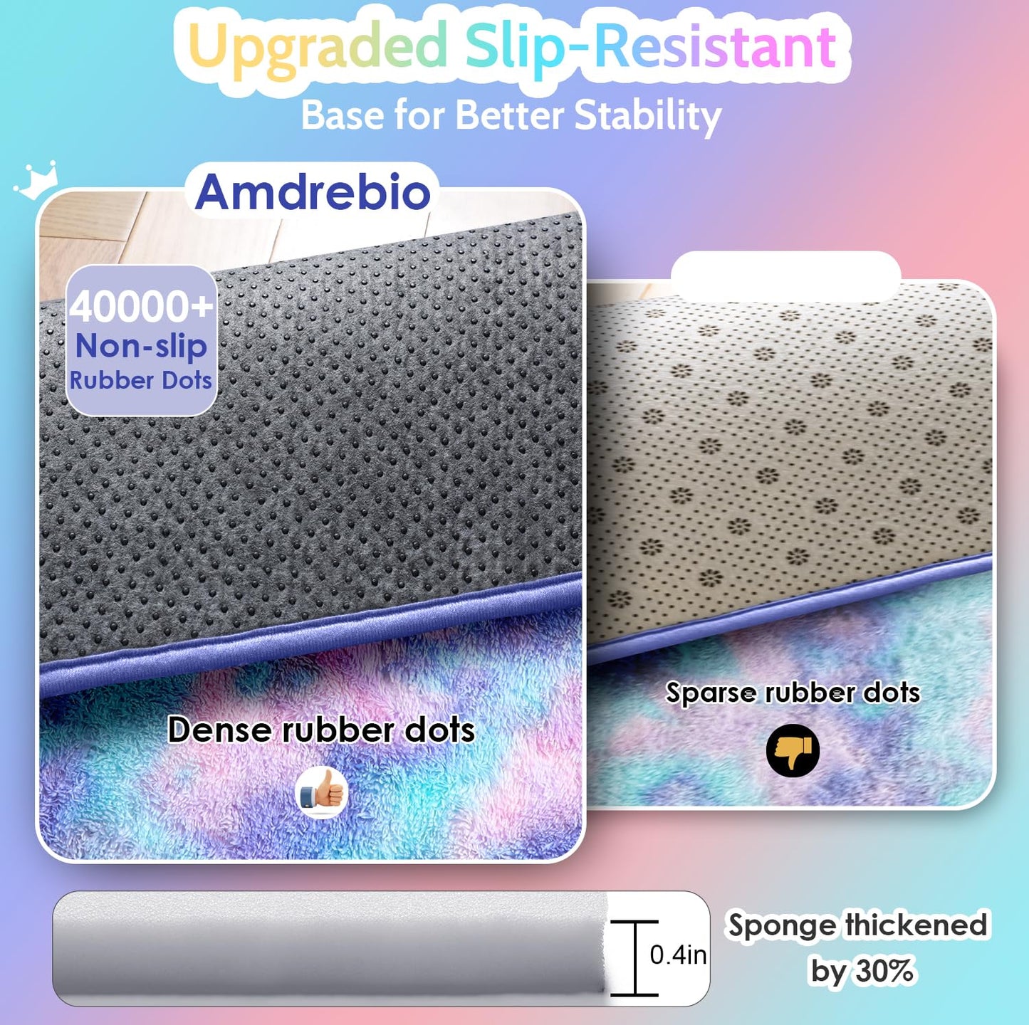 Amdrebio Purple Rainbow Rugs for Bedroom Girls Room Decor, Soft Fluffy Cute Area Rug 4x6 for Kids Room Playroom Nursery Dorm, Mermaid Stitch Frozen Fuzzy Carpet, Plush Kawaii Furry Baby Toddler Rug