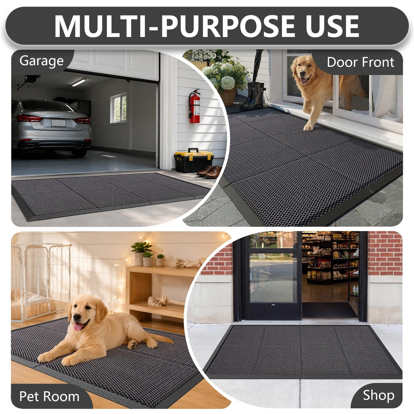 Quqei Front Door Mat Outside Entrance, 24"x36" Heavy Duty Outdoor Doormat Dirt Trapper, Non Slip Durable Welcome Mat for Front Back Door, Entry, Indoor, Porch, Low Pile, Easy to Clean, Grey
