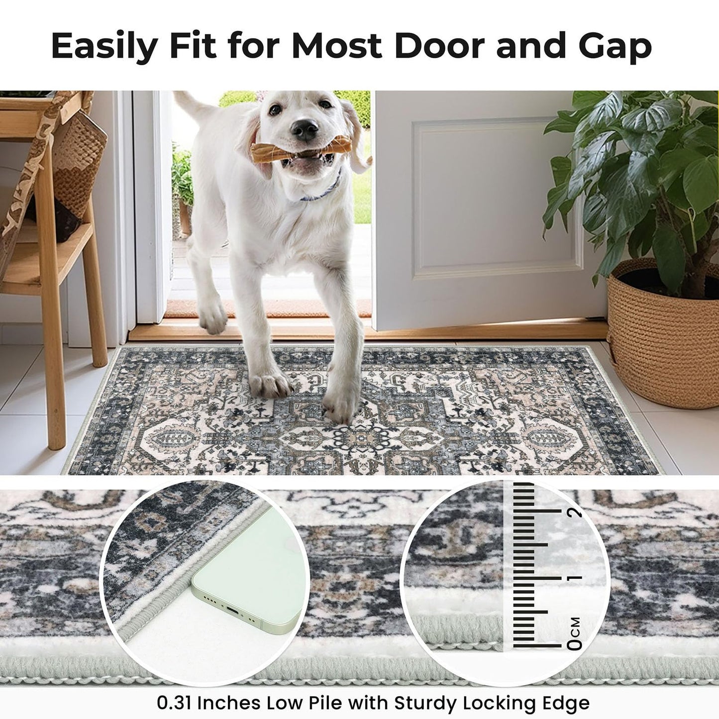 KOZYFLY Runners for Hallways 3x14 Ft Extra Long Washable Faux Wool Stair Thin Runner Rug Printed Hallway Carpet for Entryway Bedroom Stairs Kitchen Floor Accent, Black/Taupe/Beige