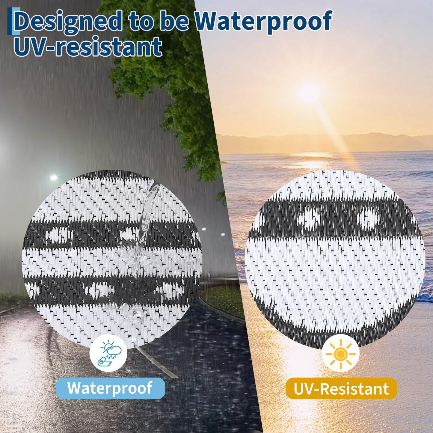 IDEALHOUSE Waterproof Outdoor Rug 9x12 for Patio, Reversible Modern Area Rug, Large Plastic Straw Mat for Camping, RV, Porch, Backyard, Deck, Picnic, Beach, Grey & White