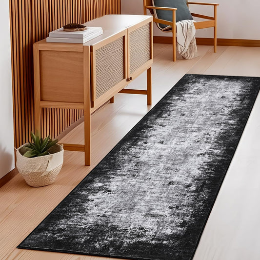 GarveeHome Machine Washable Runner Rugs 2x6 Non-Shedding Abstract Hallway Rug with Non-Slip Backing, Foldable Contemporary Low Pile Floor Cover for Bedroom, Laundry, Grey