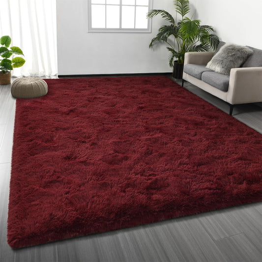 Deerhoo Large Shag Area Rugs 9 x 12, Plush Fuzzy Rugs for Living Room, Ultra Soft Fluffy Furry Rug for Bedroom, Indoor Carpet Nursery Rugs for Kids Room Home Decor, Burgundy