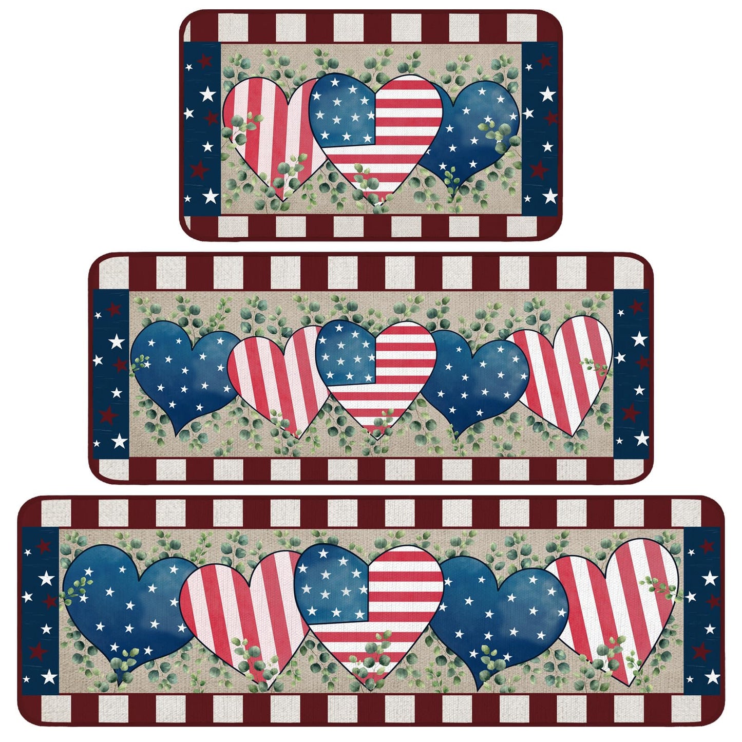 Bencailor 3 Pcs Patriotic Kitchen Rugs and Mats Set Non Slip Memorial Day 4th of July Mats for Floor Home Bathroom 250th Anniversary Decor