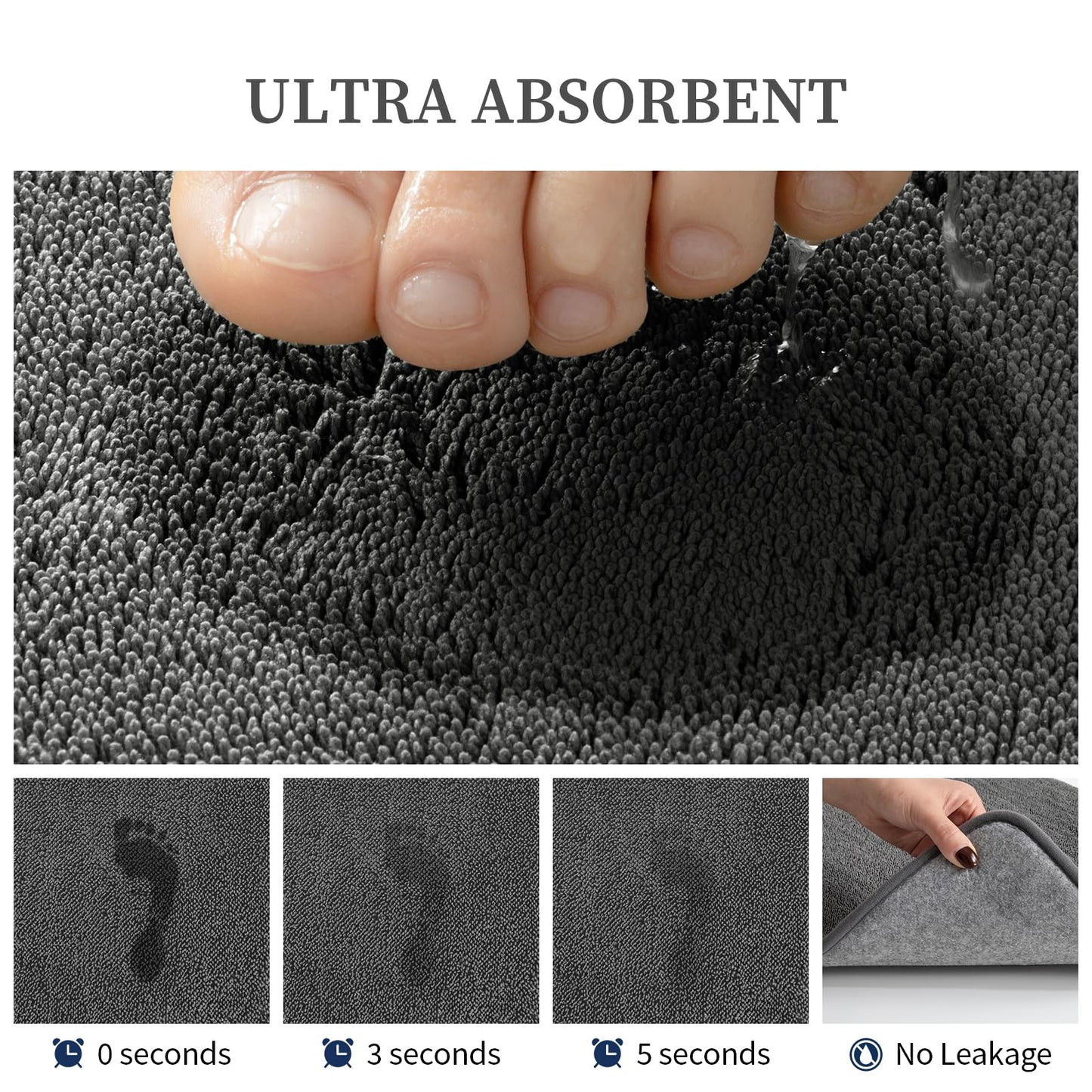 YIHOUSE Memory Foam Bathroom Rugs Sets 3 Piece - Extra Thick Soft Towel-Like Absorbent Bath Mat Set, Non Slip Machine Washable Bath Rugs Carpet for Bath, Tub and Shower, Dark Grey