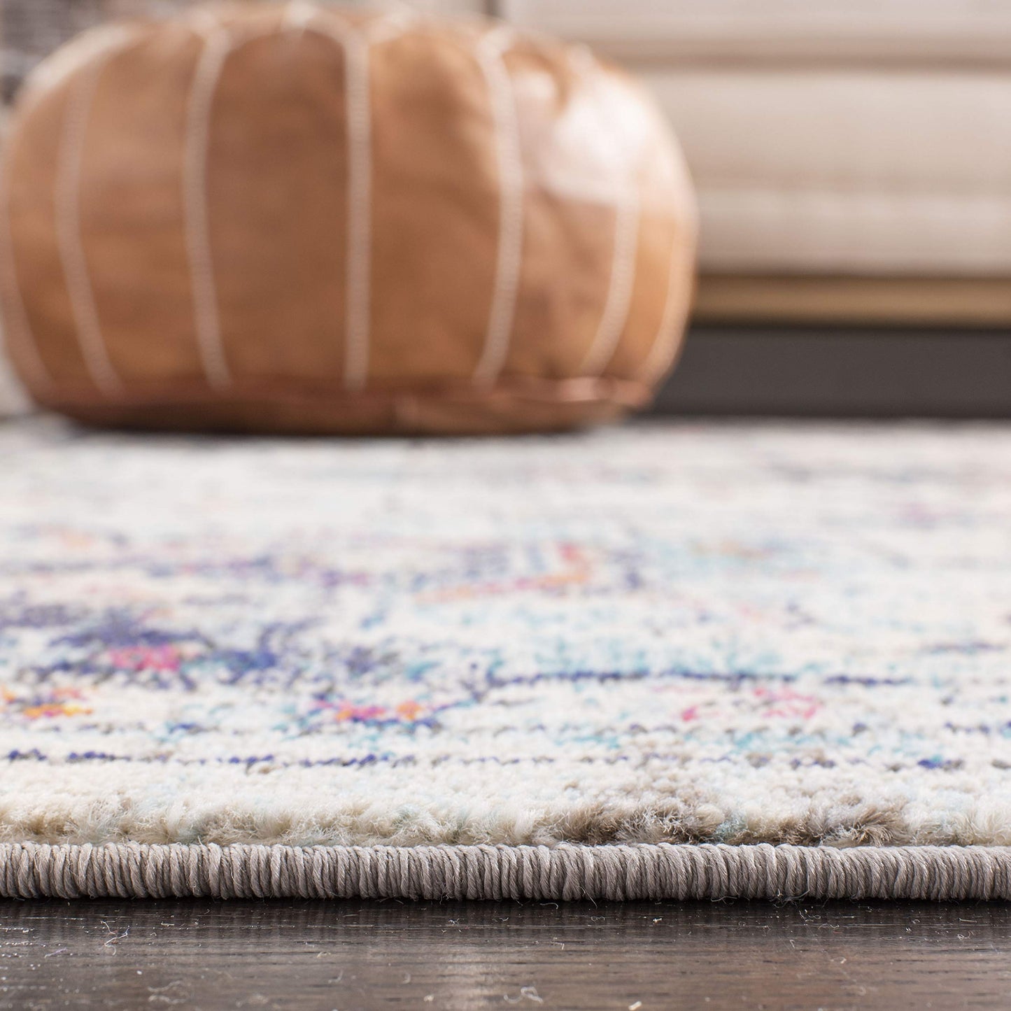 SAFAVIEH Madison Collection Area Rug - 9' Square, Cream & Blue, Boho Chic Distressed Medallion Design, Non-Shedding & Easy to Clean, Ideal for Living Room, Bedroom, Dining Space (MAD473B)