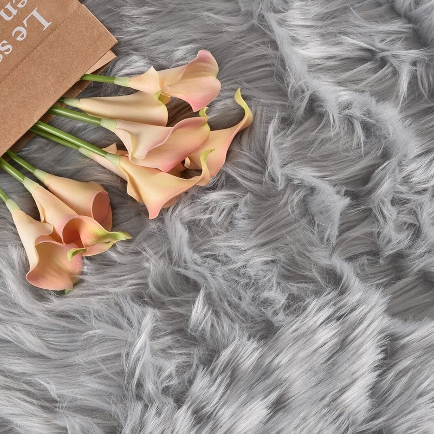 Latepis Faux Sheepskin Fur Rug 2x4 Feet Light Grey Fluffy Rugs Shag Furry Rug Small Area Rugs Carpet for Bedroom Living Room, Cushion