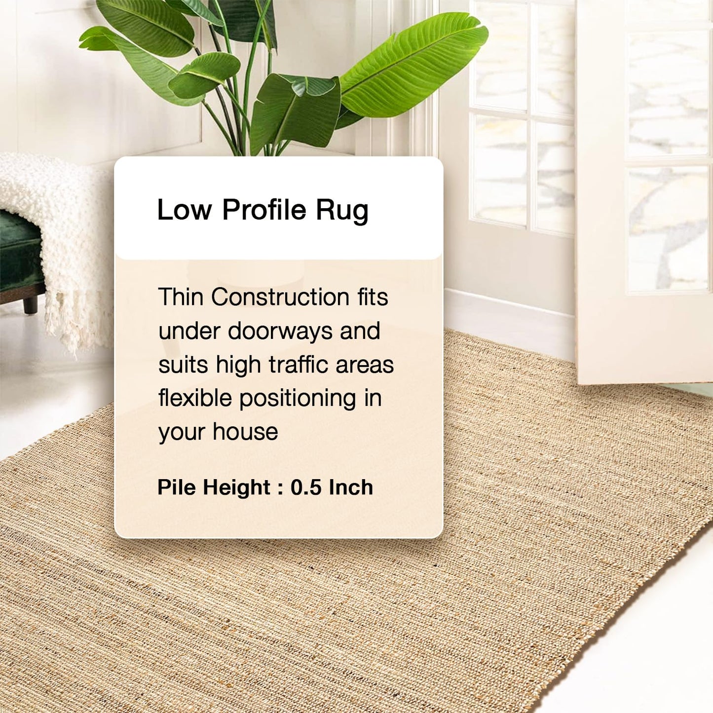Chardin home 5x7 Jute Cotton Hand Woven Area Rug, Natural Jute Braided Boho Farmhouse Rug, Rustic Vintage Reversible Natural Fiber Rug for Living Room, Bedroom, Dining Room, Office, or Entryway.