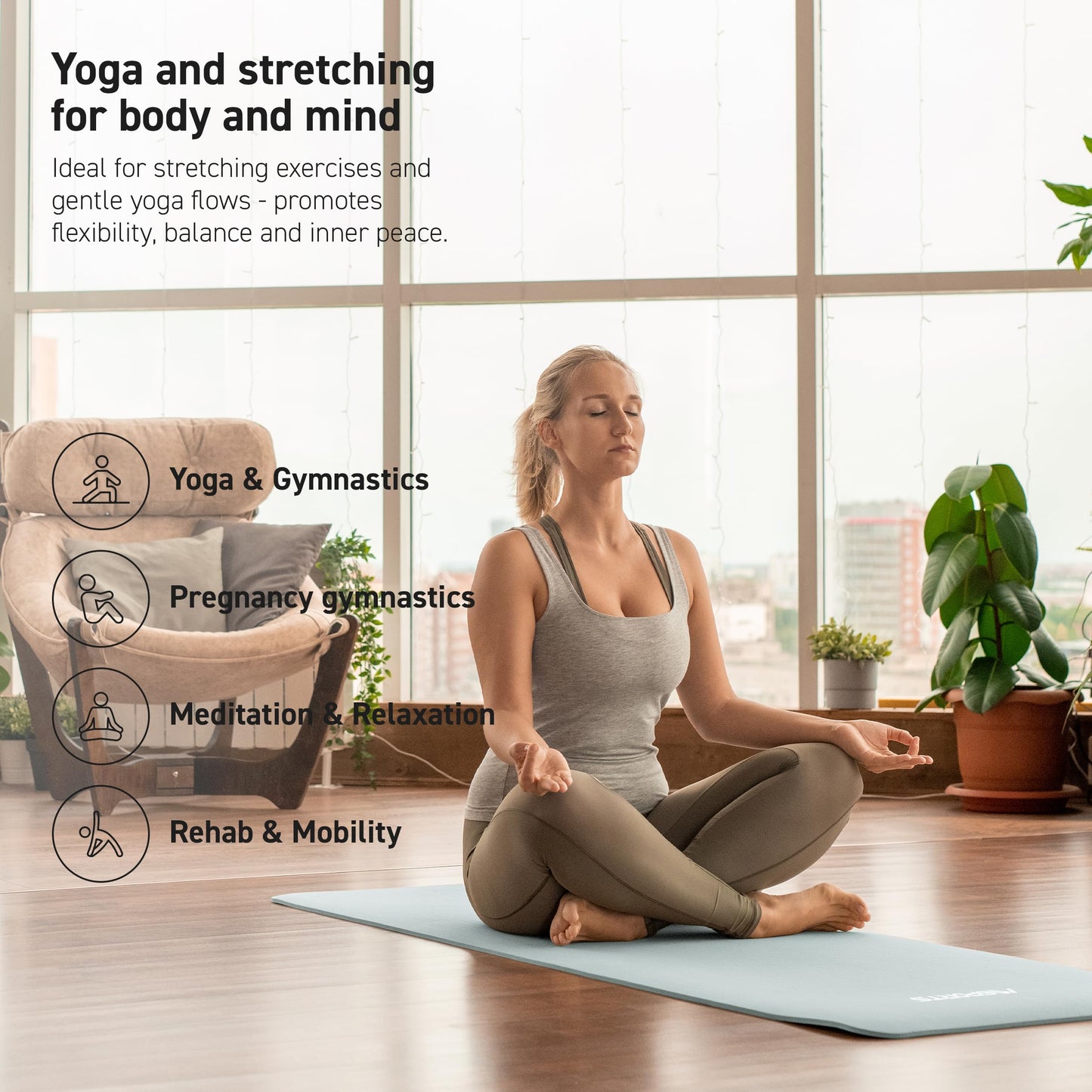 MSPORTS Thick Yoga Mat Premium Non Slip – Extra Comfortable Exercise Mat for Home Workouts, Pilates, Stretching & Gym – Cushioned NBR Foam, Yoga Mat with Strap, for Women & Men (Mint, 74.5 x 40 x 0.6 in)