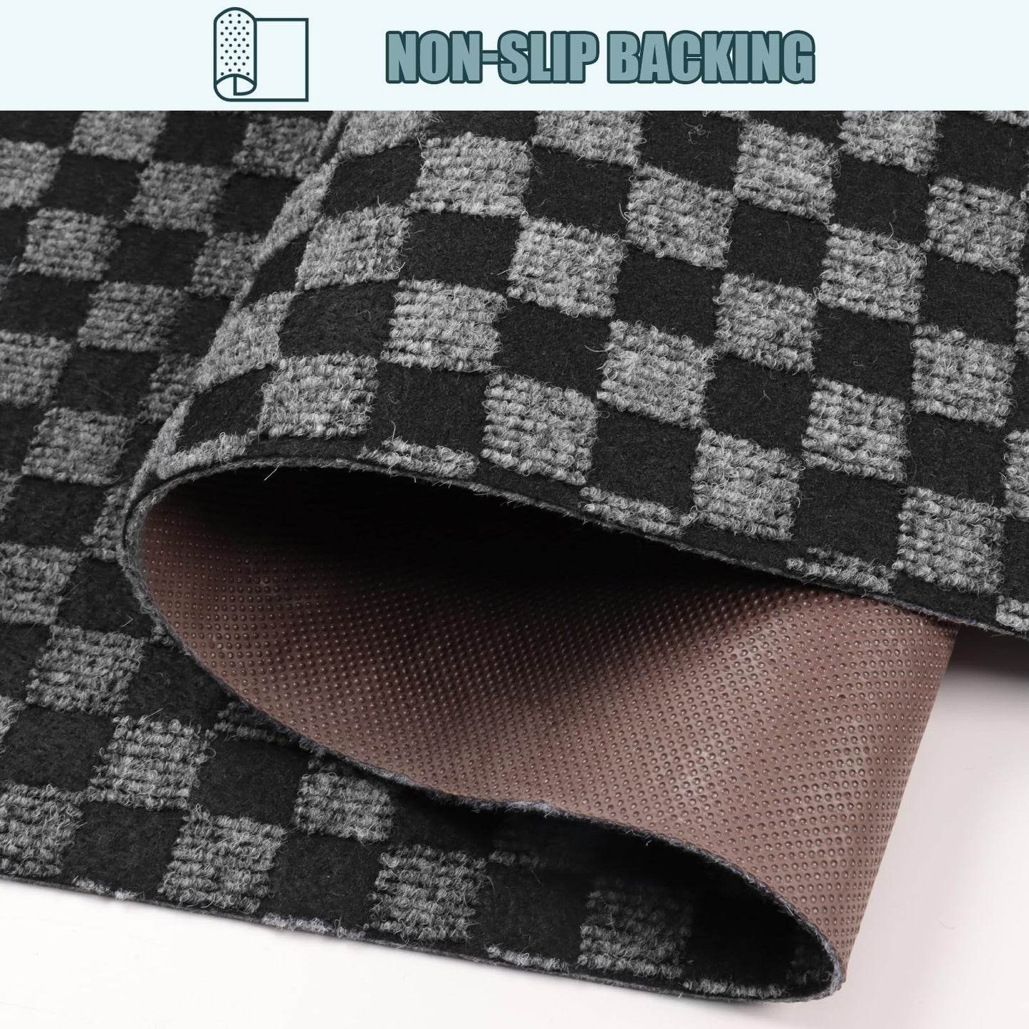 Runner Rug 2 ft x 6 ft, Outdoor/Indoor Rug with Rubber Backing Non Slip for Hallway, Kitchen, Patio, Laundry, RV, Entryway, Garage, Bathroom, Area Rug Carpet, Black Check, Customizable