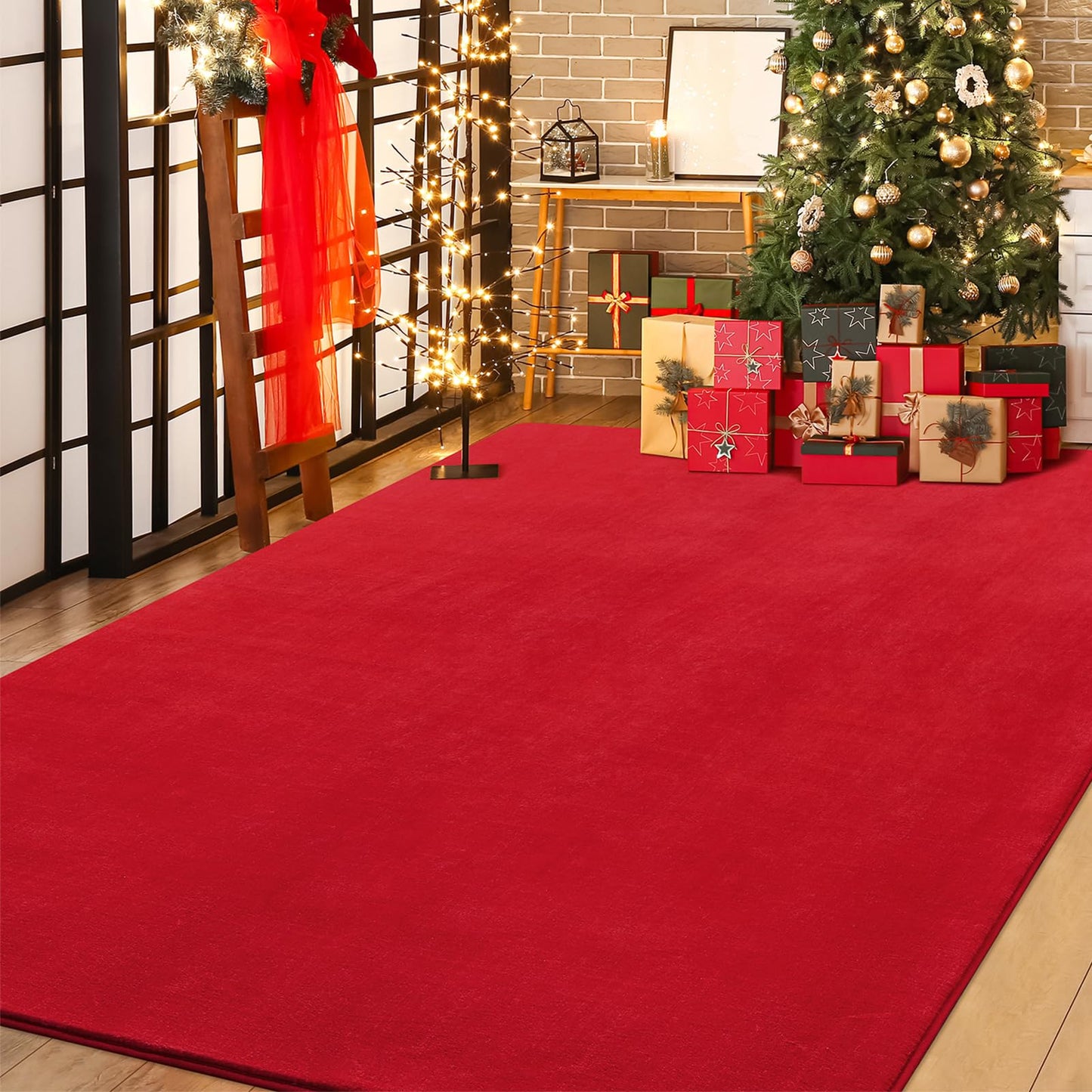 Softlife Red 4x6 Area Rug for Bedroom Living Room, Solid Non-Slip Fluffy Carpet with Soft Low Pile for Kids Boys Girls, Machine Washable Fuzzy Aethetic Rugs Home Dorm Decor
