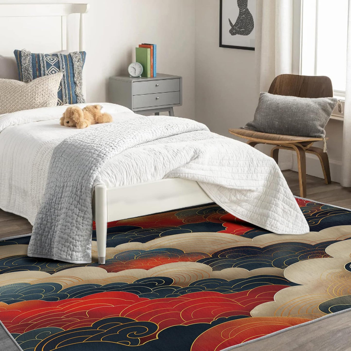 Zylphult Japanese Cloud Rug 4x5 Area Rugs for Bedroom Living Room, Oriental Area Rug, Asian Carpet Machine Washable Non-Slip Rug, Soft Low Pile Area Rug, Indoor Decorative Rugs L&d166