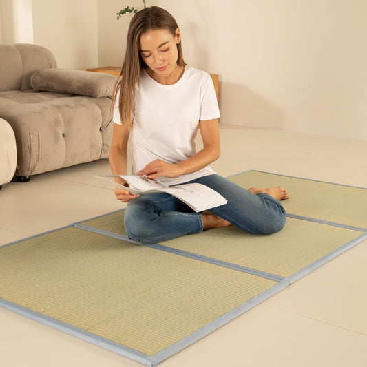 MustMat Tatami Mat Japanese Futon Mattress Portable Tatami Mattress Foldable Bed Frame Rush Grass (Twin XL)