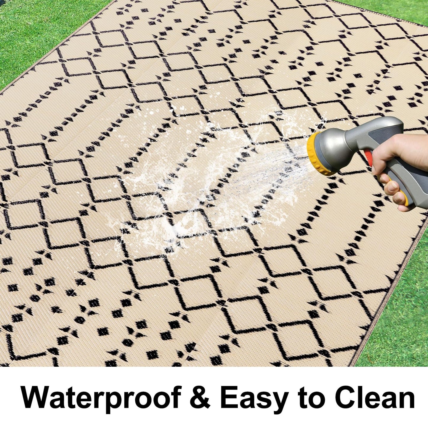 Smiry Outdoor Rug 5x8 ft, Waterproof Reversible Plastic Straw Rugs, Boho Outdoor Area Rug, Outside Floor Mat for Patio, Backyard, Deck, Picnic, Beach, Camping, Beige
