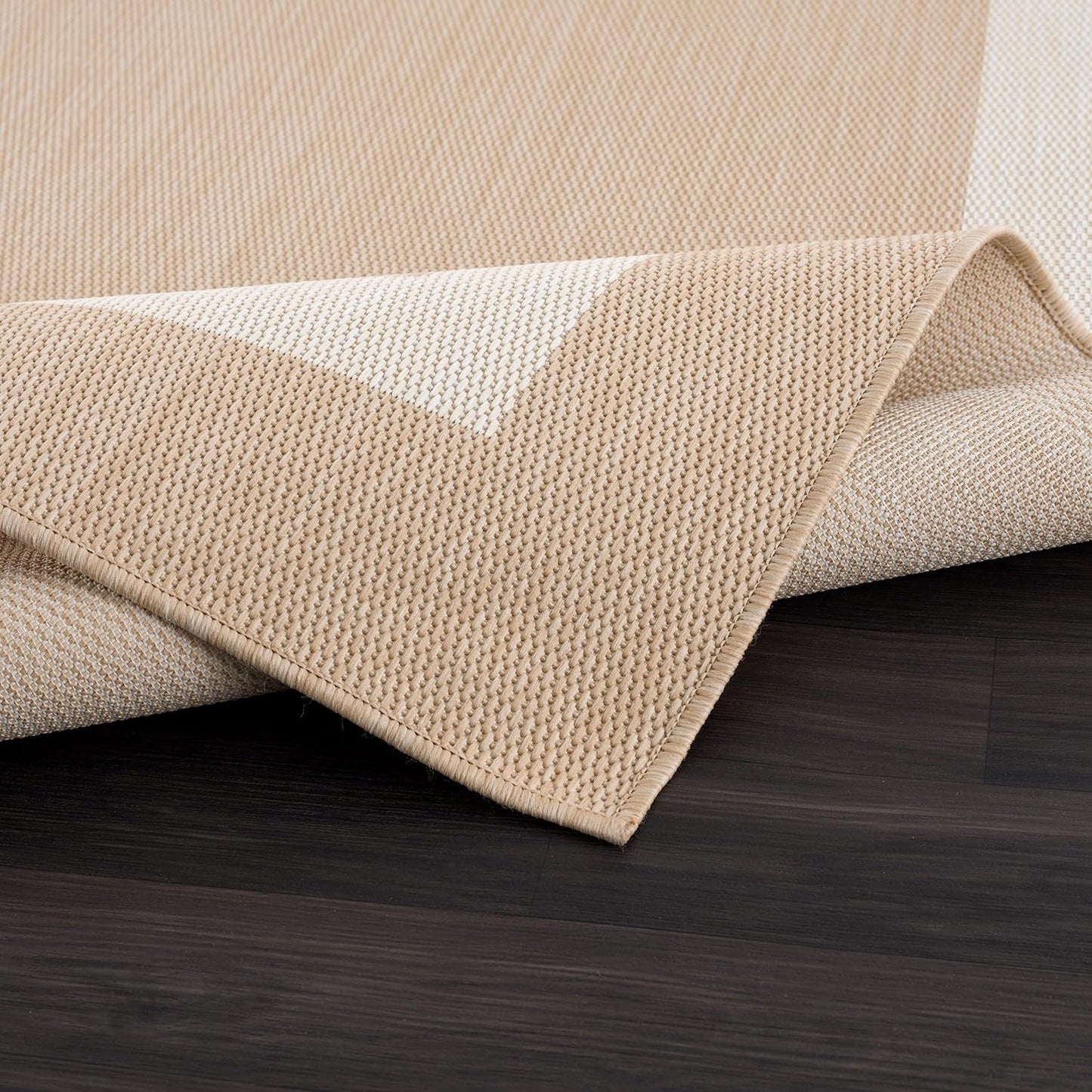 CAMILSON Outdoor Rug 5x7, Modern Outside Rugs for Patios Porches Waterproof Durable Washable Non-Shedding, Easy-to-Clean Indoor Outdoor Area Carpet (5 x 7, Bordered - Beige/White)