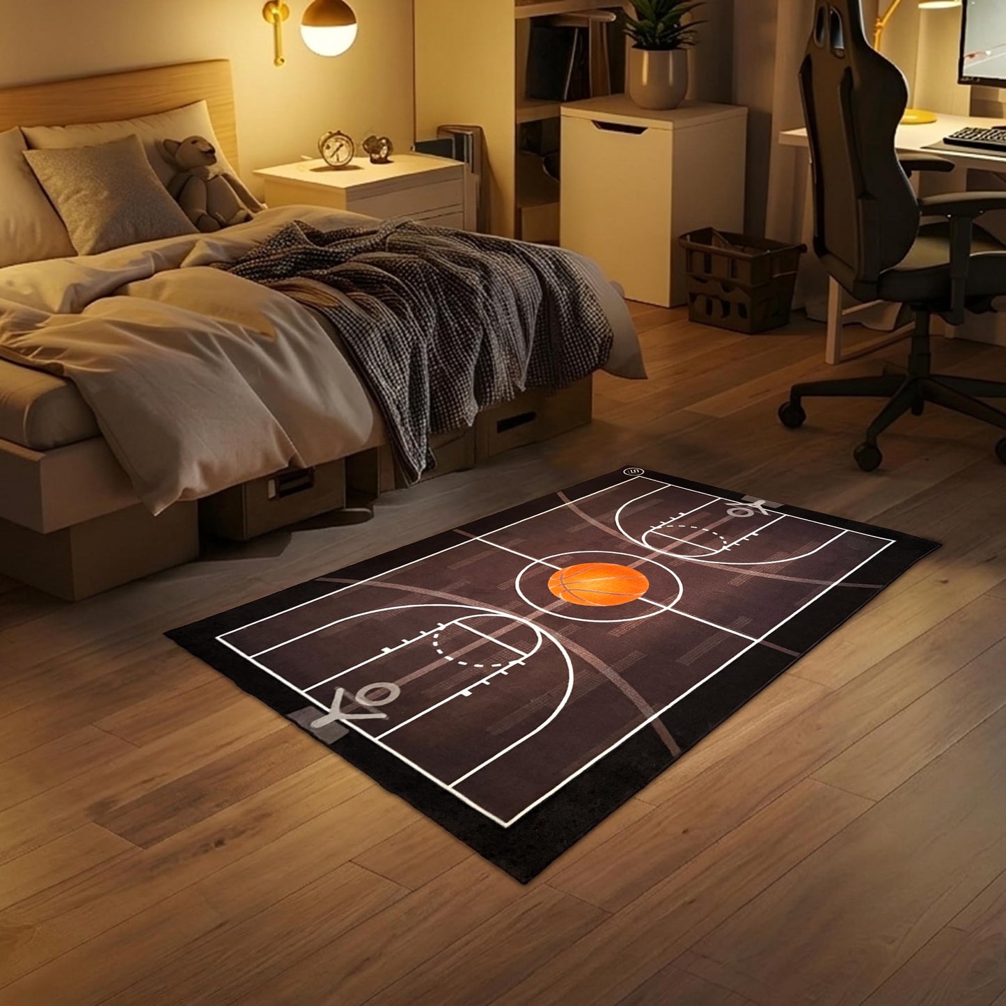 Aurox Studio Basketball Rug - Sports Rugs for Boys Bedroom, 3' x 5' Area Rug with TPR Backing, Indoor Basketball Carpet for Kids Room, Non-Slip Court Design, Great Boys Room or Game Room Decor
