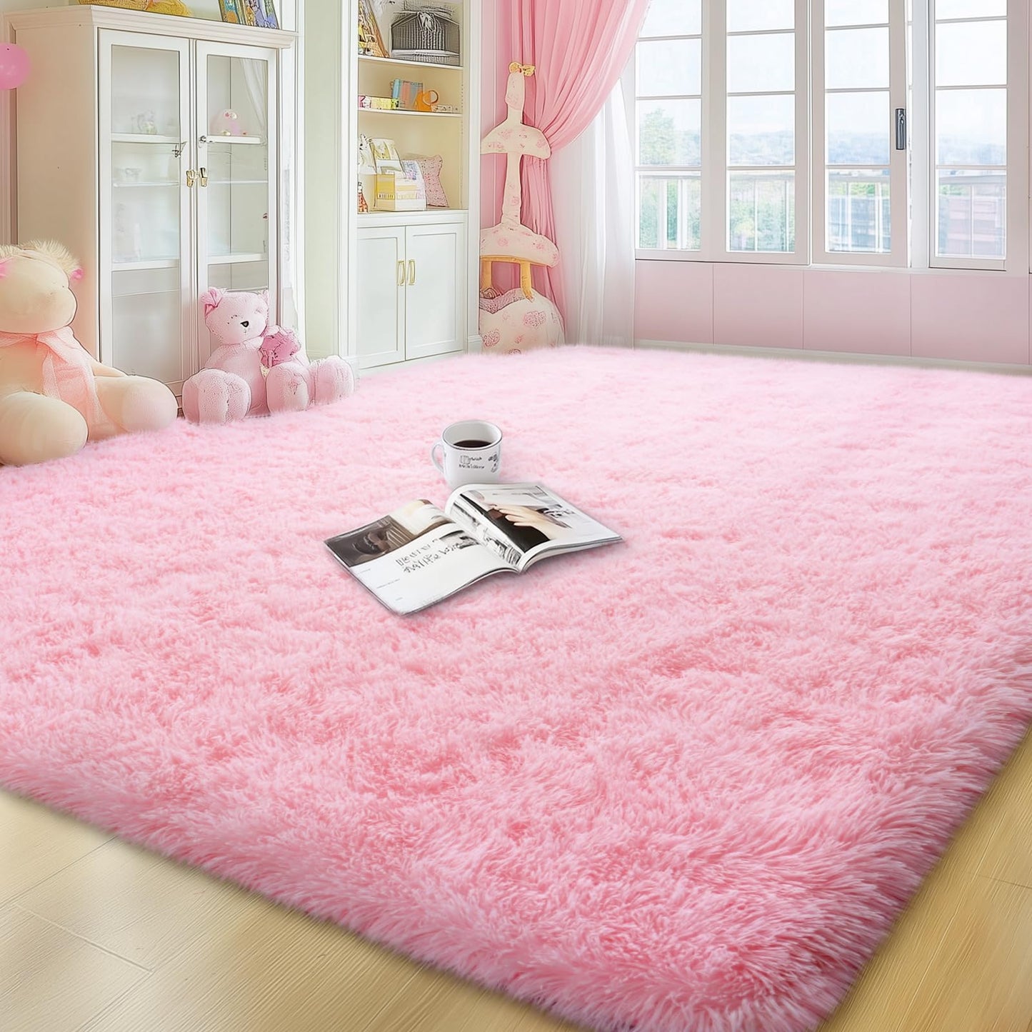 qulint Pink Rugs for Living Room, Large Fluffy 6x9 Area Rugs for Bedroom, Soft Shag Shaggy Carpets for Nursery, Fuzzy Modern Alfombras for Girls Teen Dorm Room Home Decor (6ft x 9ft, Pink)