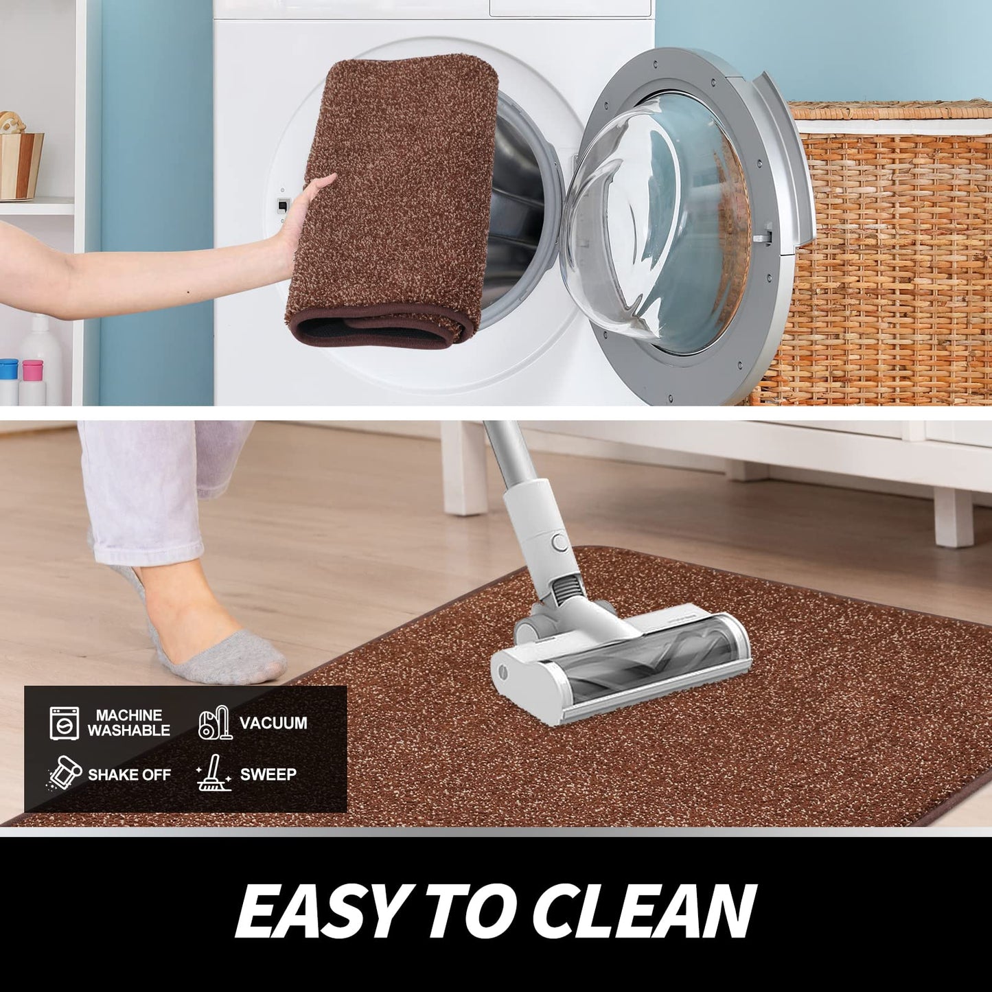 LINLA Indoor Doormat, Super Absorbs Mud Mat, Washable Non-Slip Rubber Backing Clean Door Mat for Doorways Inside Dirt Trapper Mats Shoes Scraper, 18x30 Inches Camel Coffee