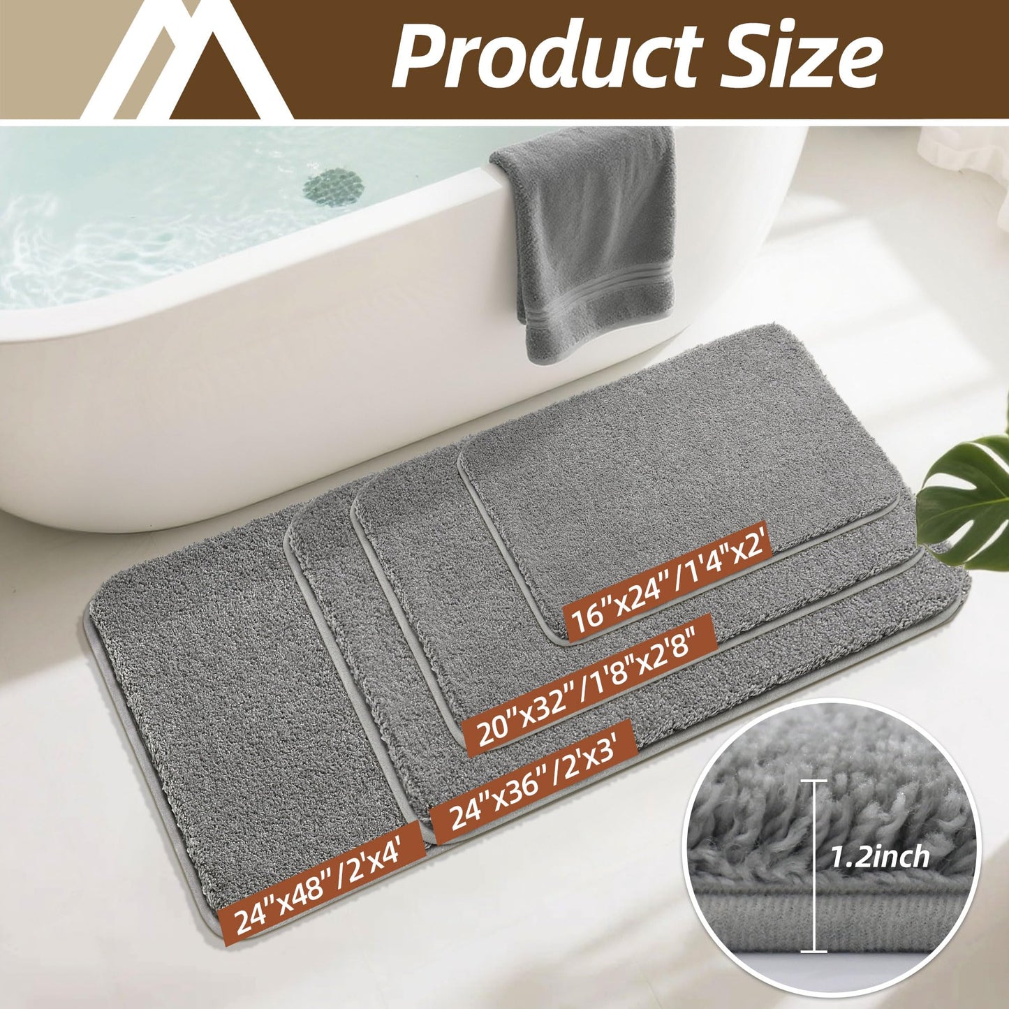 COSY HOMEER Bath Rugs for Bathroom Extra Thick - Anti-Slip Bath Mats Soft Plush Yarn Shaggy 100% Strong Mirco Polyeste Mat Living Room Bedroom Mat Floor Water Absorbent(Grey,20x32 - Inches)