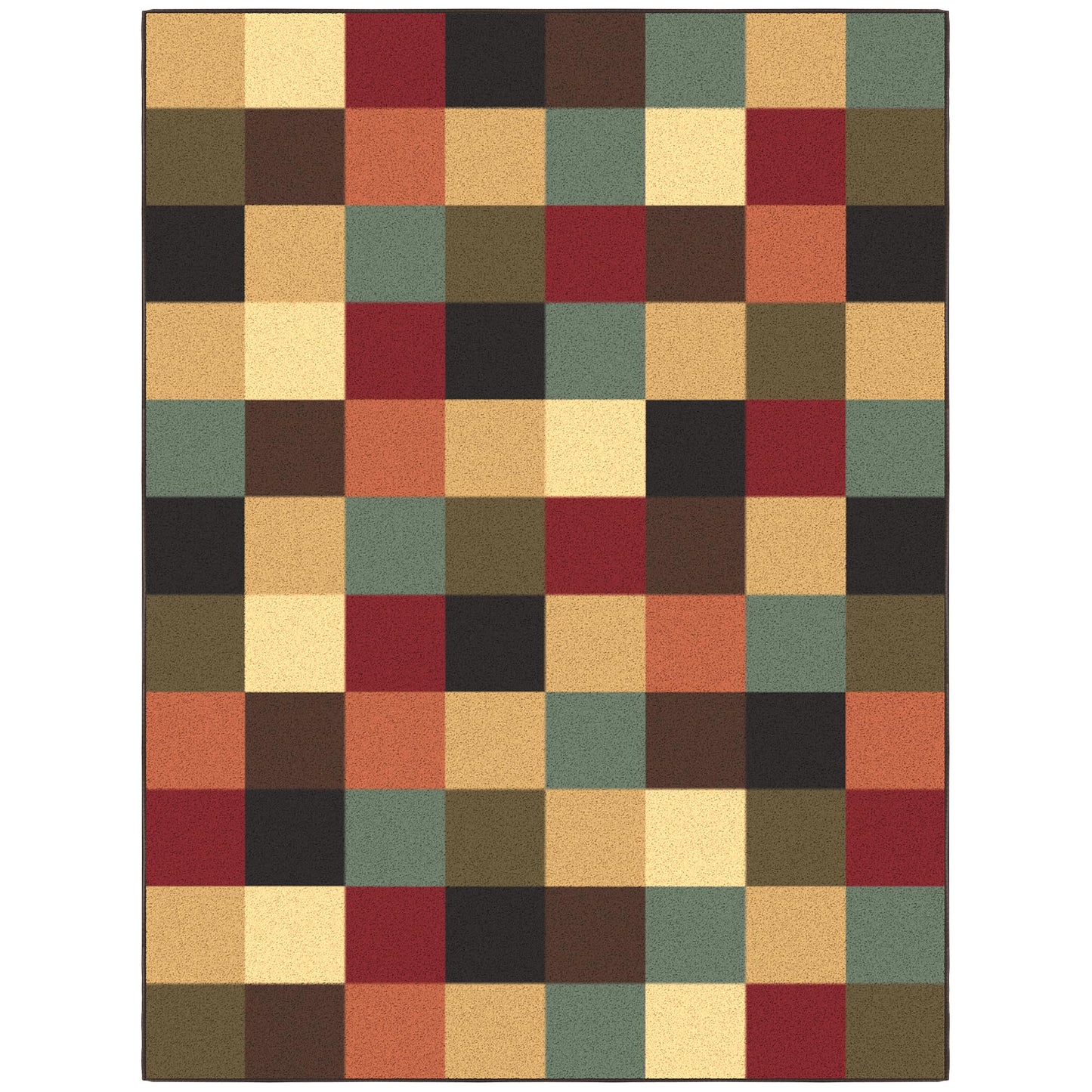 Ottomanson Living Room Area Rug – Non Slip Low Pile Carpet for Bedroom, Office & Family Room, 5' x 6'6", Checkered Multicolor