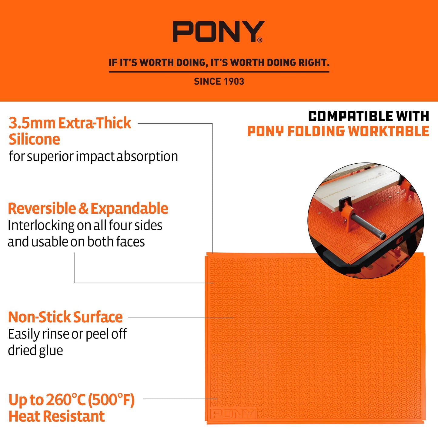 PONY Heavy Duty All-Purpose Silicone Mat, 28" x 23", Non-Stick, Heat-Resistant, Anti-Slip Pad for Resin, Epoxy, DIY, Crafts, Woodworking, Garage & Workshop